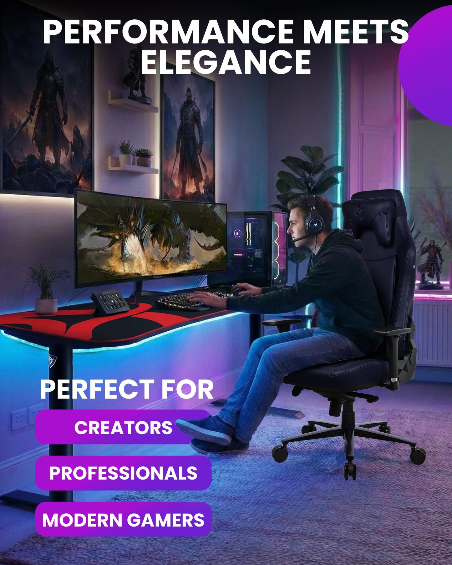Arozzi Vernazza XL Soft PU Ergonomic Computer Gaming/Office Chair with High Backrest, Recliner, Swivel, Tilt, Rocker, Adjustable Height and Adjustable Lumbar and Neck Support - Pure Black