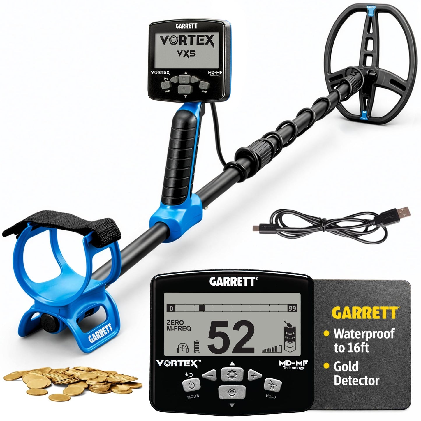 Garrett Metal Detectors Vortex VX5 - Made in the USA - Professional Metal Detector for Adults - Waterproof to 16 ft, 8.5” x 11” Searchcoil, Lightweight 2.9 lbs, Upgradable for Enhanced Performance