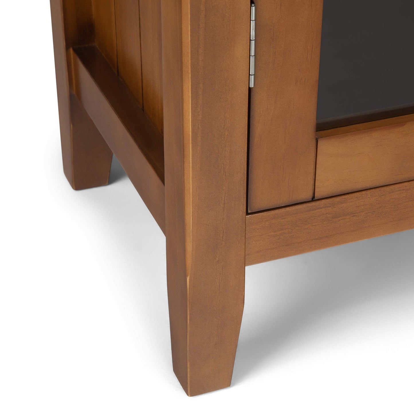SIMPLIHOME Acadian Storage Cabinet - 39 inch Wide Solid Wood 4-Shelf Display Cabinet in Light Golden Brown, Transitional Cupboard for Living Room or Dining Room with Glass Doors and Adjustable Shelves