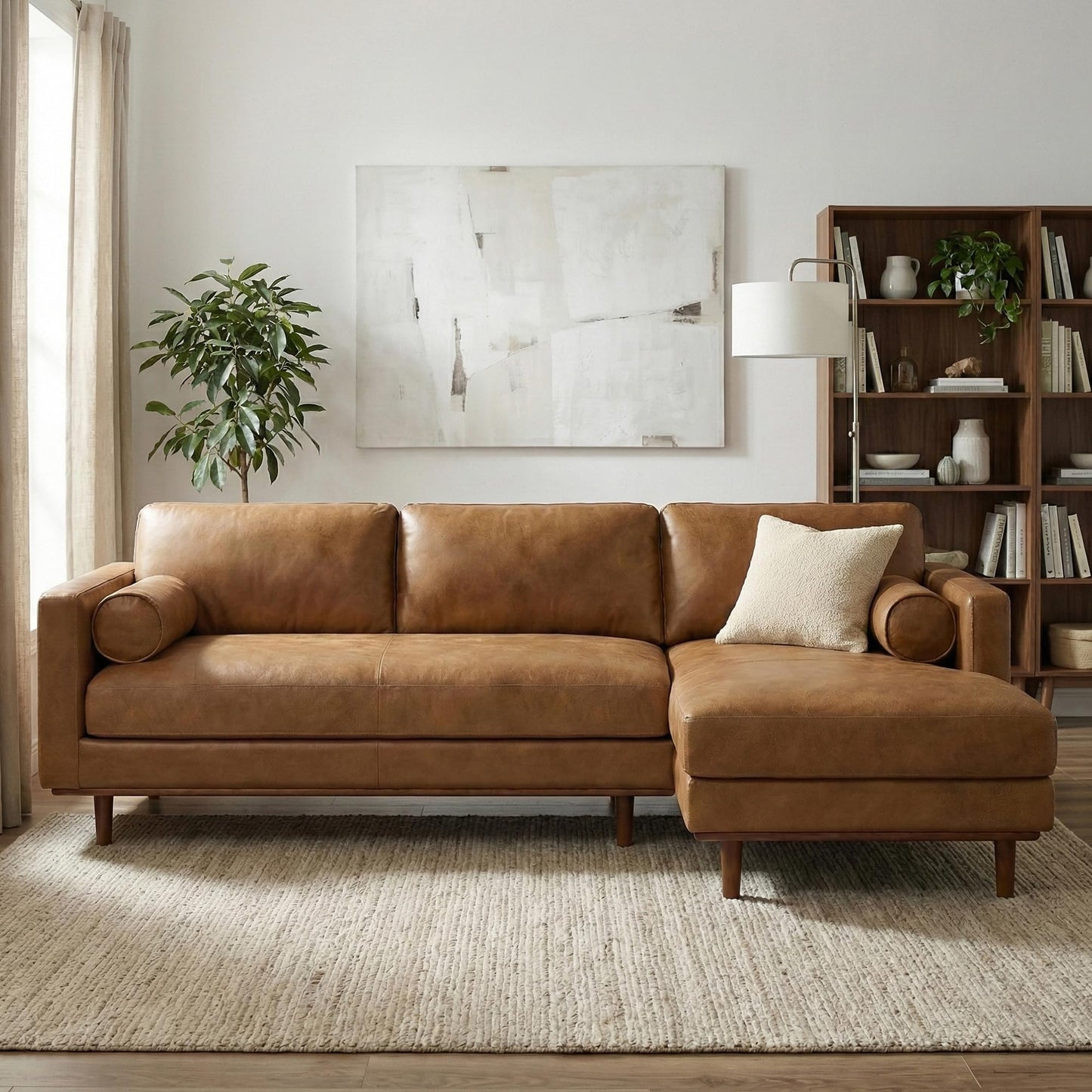 SIMPLIHOME Morrison Right Sectional Sofa in Full-Grain Genuine Leather, Caramel Brown, 102-inches Wide, L-Shaped Leather Couch with Right Chaise for the Living Room and Family Room