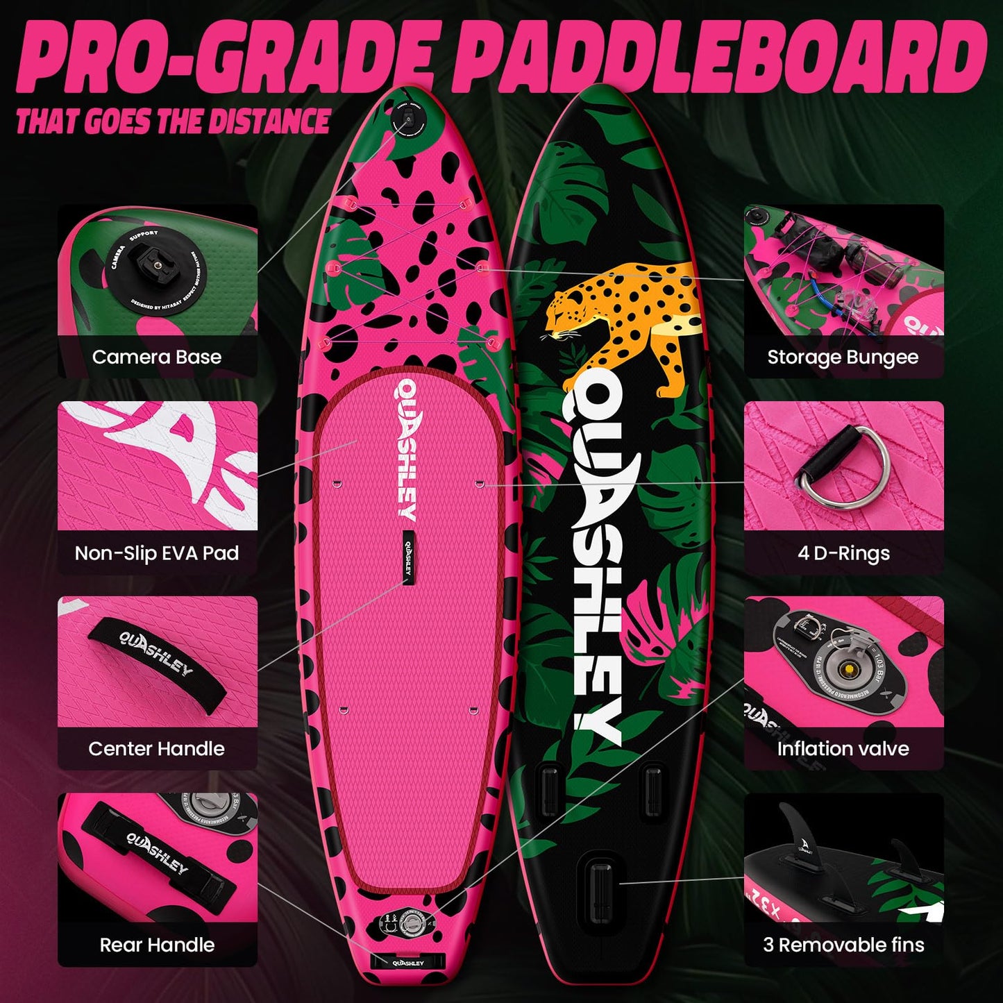Quashley Inflatable Stand Up Paddle Board with Premium SUP Accessories,Stable Wide Design with Non-Slip EVA Deck for All Skill Levels,Ultra Stable All Around Paddleboard Leopard
