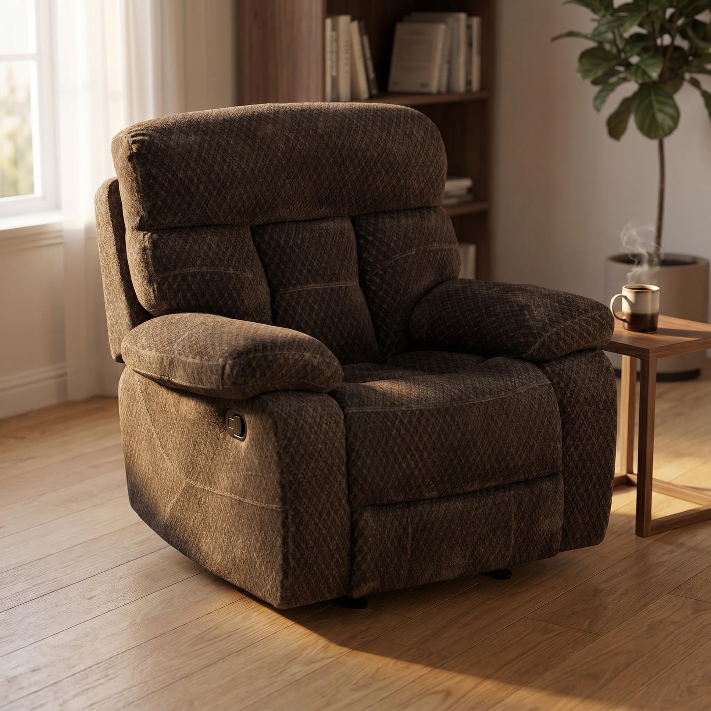 Trygoal Manual Recliner Chair, Nursery Chair, Cashmere Recliner Chair for Adults, Lazy Boy, Gaming Recliner with Overstuffed Arms, Suitable for Home Theater, Living Room, Bedroom, Brown