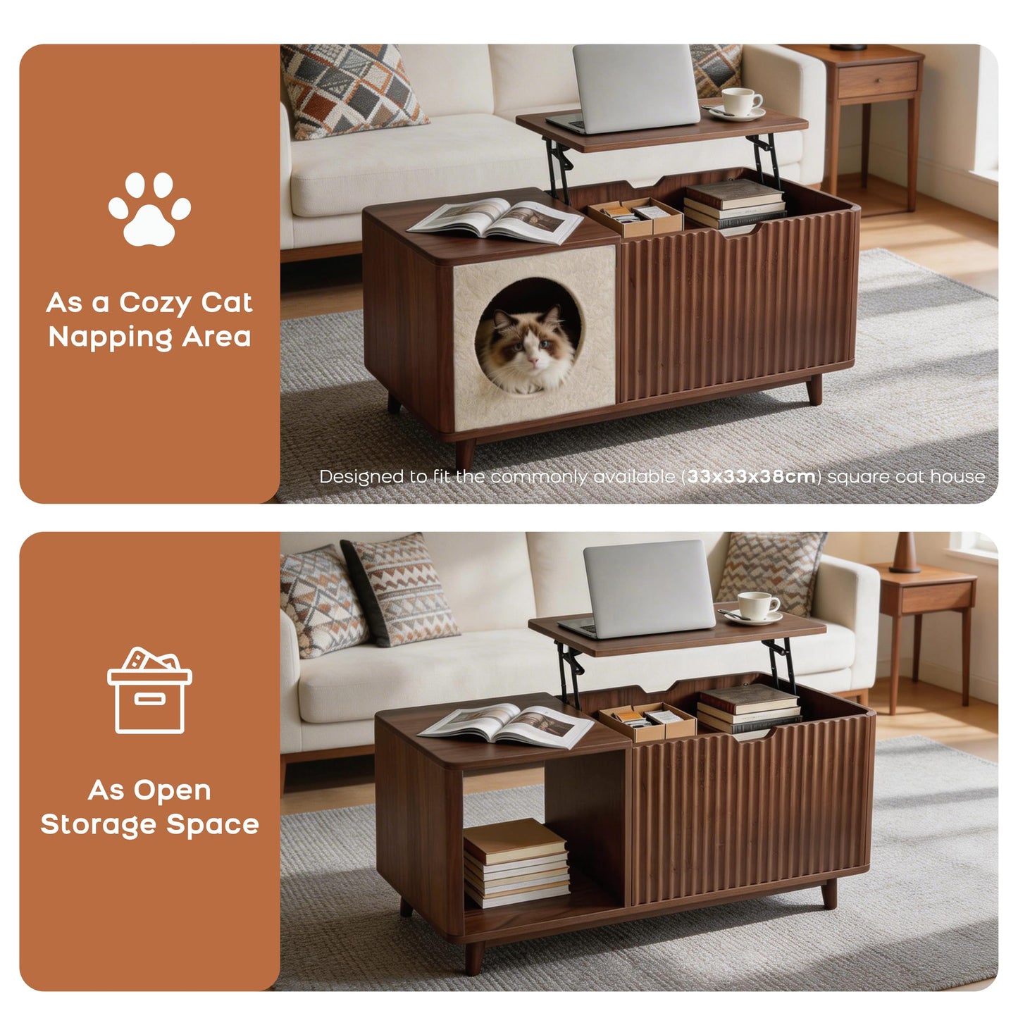 DAWNYIELD Fluted Lift Top Coffee Table with Hidden Storage, Center Table with Drawer & Open Shelf, Multi-Functional for Living Room, Space Saving, Oak
