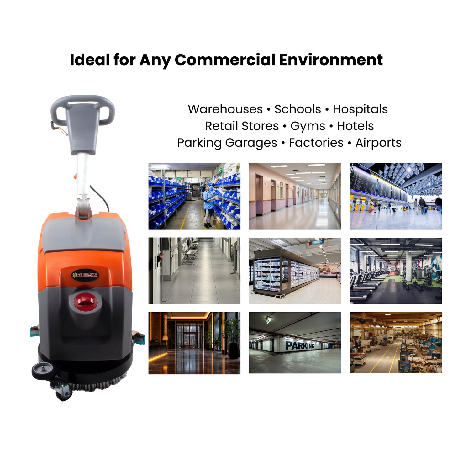 SUNMAX 17" Walk-Behind Floor Scrubber Machine, 19,000 Ft²/H, 2.5-Hour Fast Charging, Up to 2.5 Hours Runtime, 7.9/9.2-Gal Tanks, Commercial Hard Floor Cleaner | RT35+