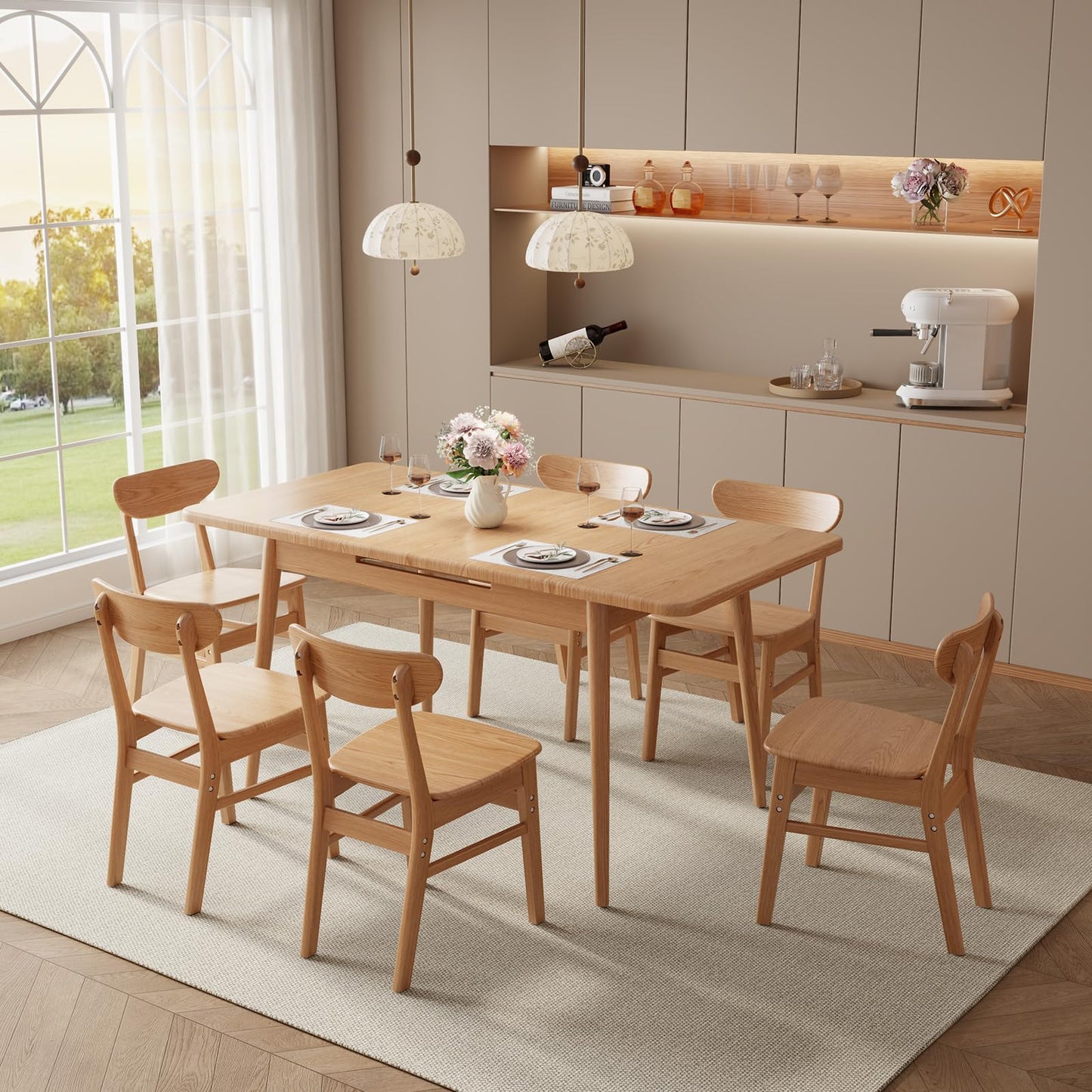 Muwuele Solid Wood Extendable Dining Table for 4-8 People with Seamless Extension from 47.2 to 63 Inches, Easy Assembly, Expandable Tables for Small Spaces, Dining Room, Kitchen, Living Room, Natural