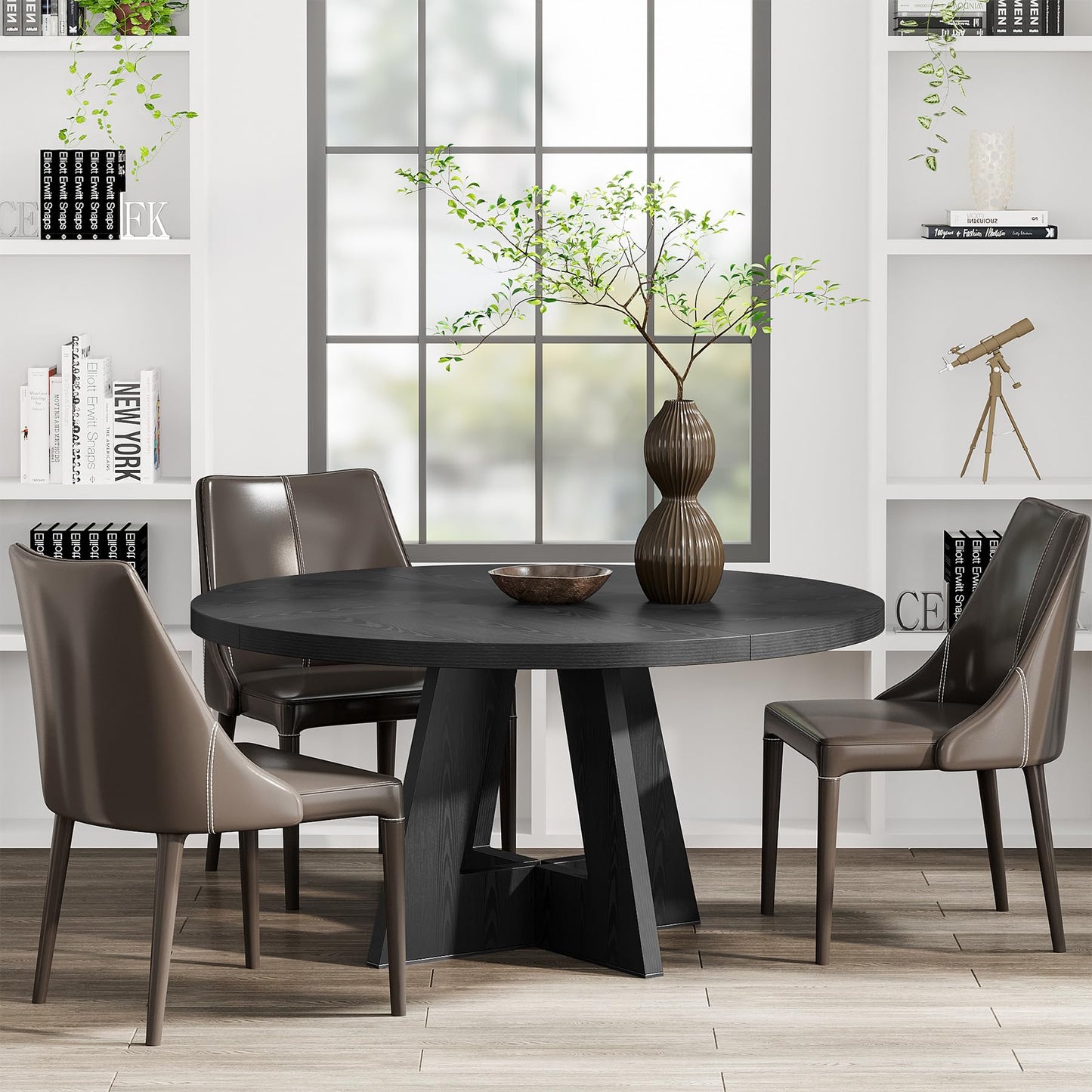 Tribesigns 47 inch Round Dining Table Wood Kitchen Table for Dining Room, 47" Dinner Room Tables for 4-6, Farmhouse Accent Furniture with Wooden Tabletop and Cross Base, Black
