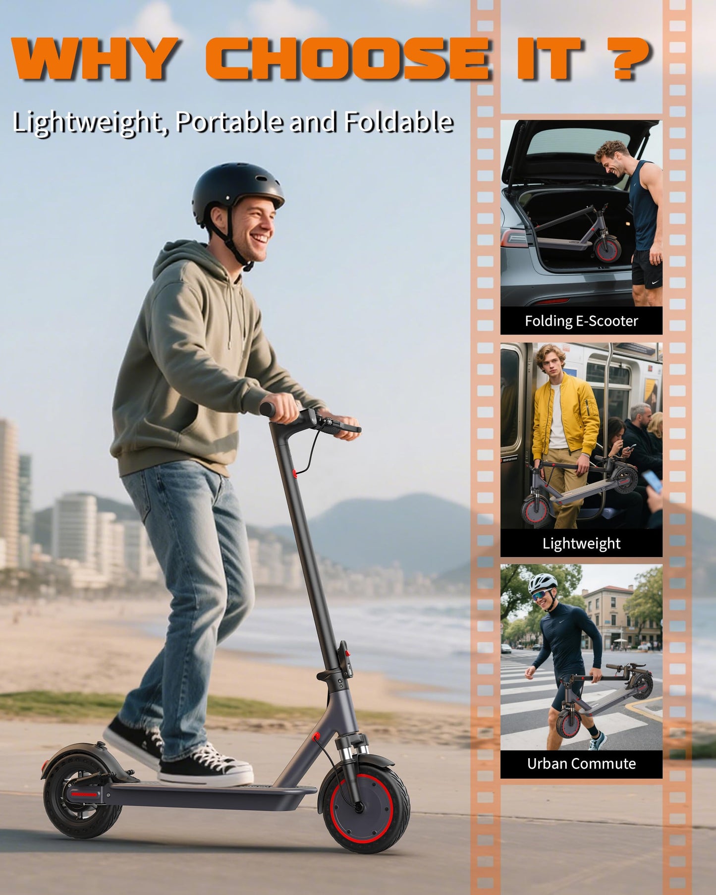 VOLPAM Electric Scooter with 8.5"/10" Solid Tire, 350W/500W Powerful Motor & 19/22 MPH Top Speed, 16-28 Miles Long Range, Folding E Scooter Choice