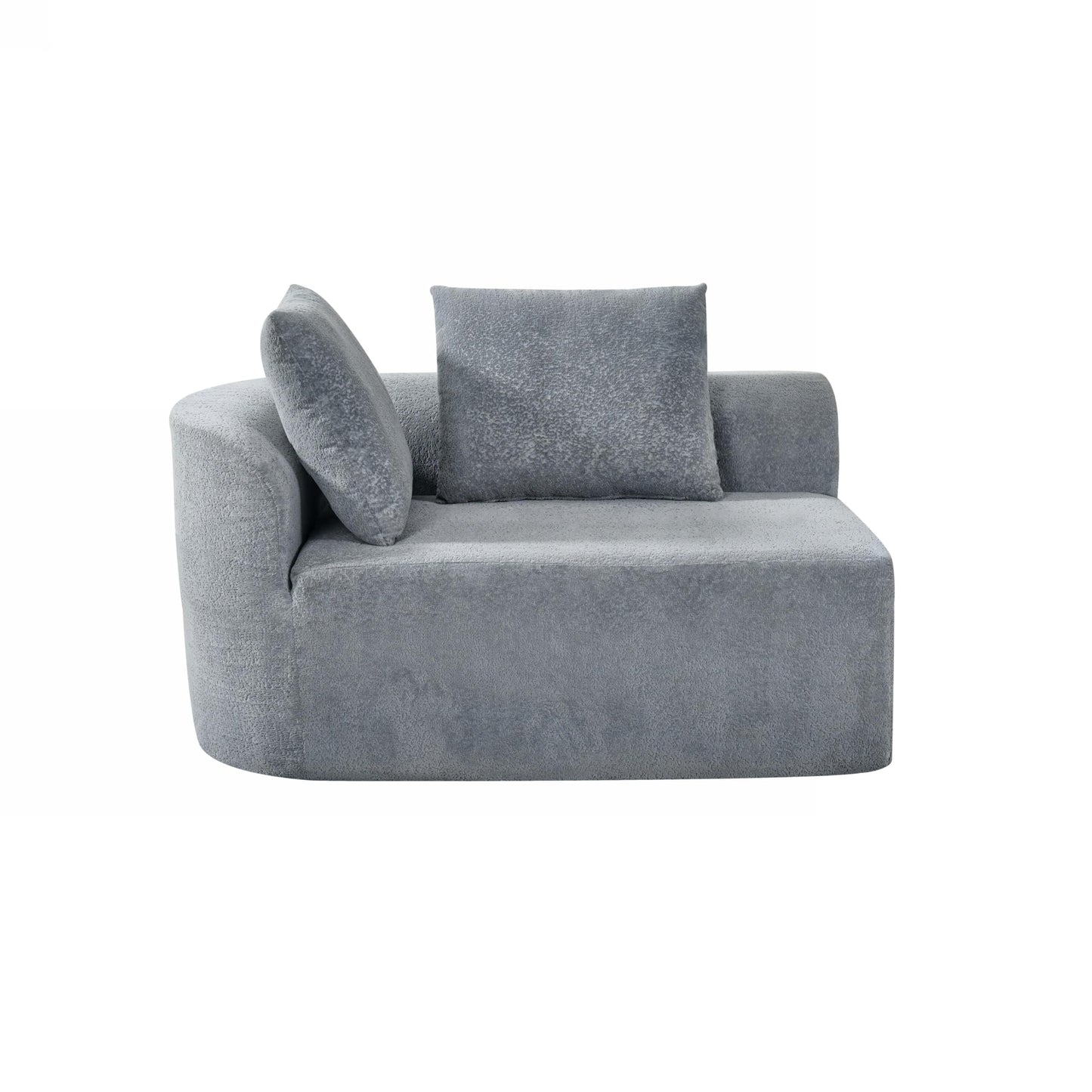 Merax 116" Curved Polyester Sectional Sofa, Modern Pearl Upholstery 3 Seat Cloud Couch with Chaise Lounge & 4 Pillows for Living Room, Light Gray