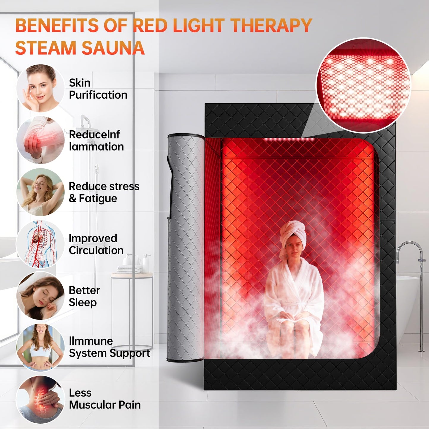 Upgraded 2 Person Infrared Sauna Box, 77”x 37”x 50” Portable Sauna with 660nm Red Light Therapy & 850nm,5-Layer Waterproof, 2 Steamers,2 Folding Chairs for Home Sauna (2 Person Infrared Sauna Box)