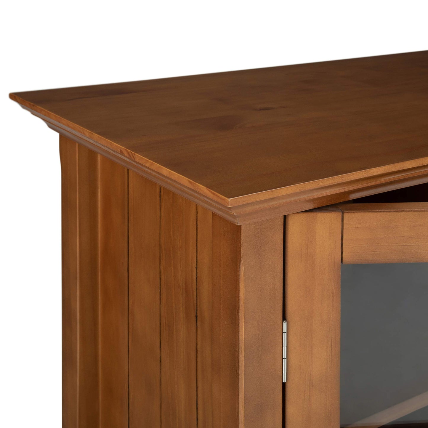 SIMPLIHOME Acadian Storage Cabinet - 39 inch Wide Solid Wood 4-Shelf Display Cabinet in Light Golden Brown, Transitional Cupboard for Living Room or Dining Room with Glass Doors and Adjustable Shelves