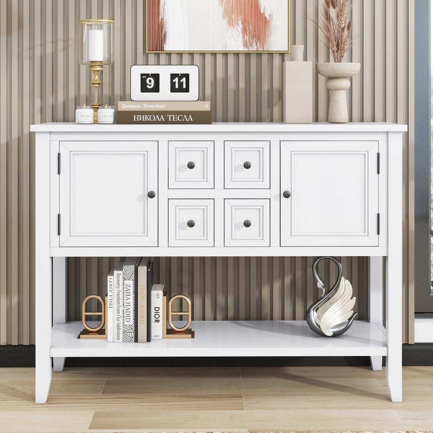 Merax Modern Wood Buffet Cabinet with Storage Shelf, 2 Drawers and 2 Cabinets Buffet Coffee Bar Table for Living Room Dinning Room Kitchen (White)