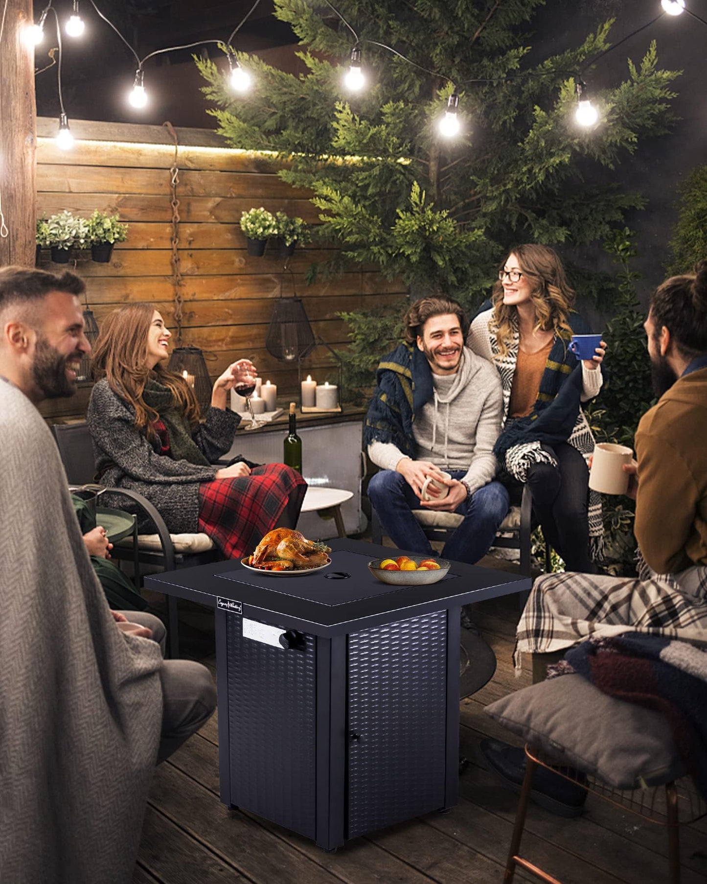Legacy Heating 28in Propane Fire Pit Table, 50,000BTU Outdoor Gas Fire Pit, 2 in 1 Firepit Table w/Lid, Lava Rock, ETL Certified Steel Fire Table add Warmth to Parties on Backyard, Black