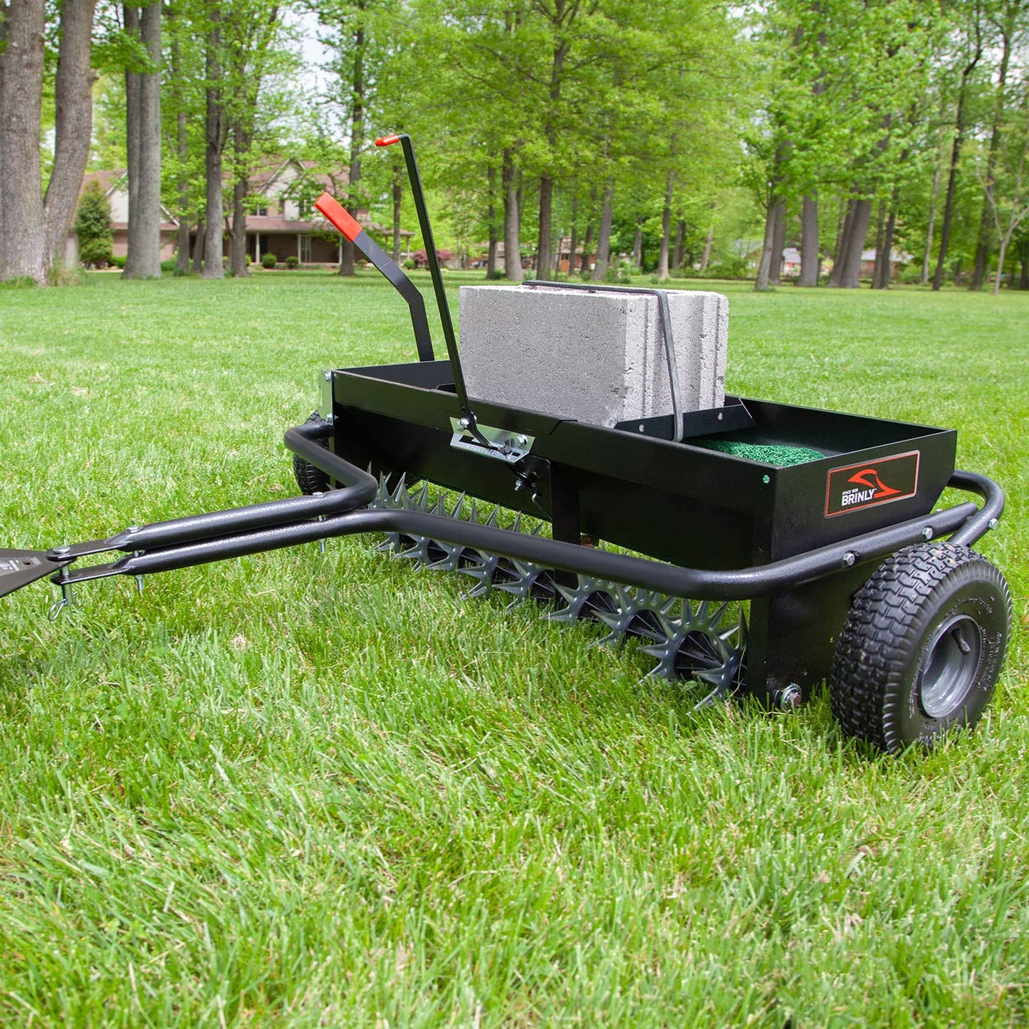 Brinly Tow Behind Combination Aerator Spreader with Weight Tray, 40-Inch, Flat Black
