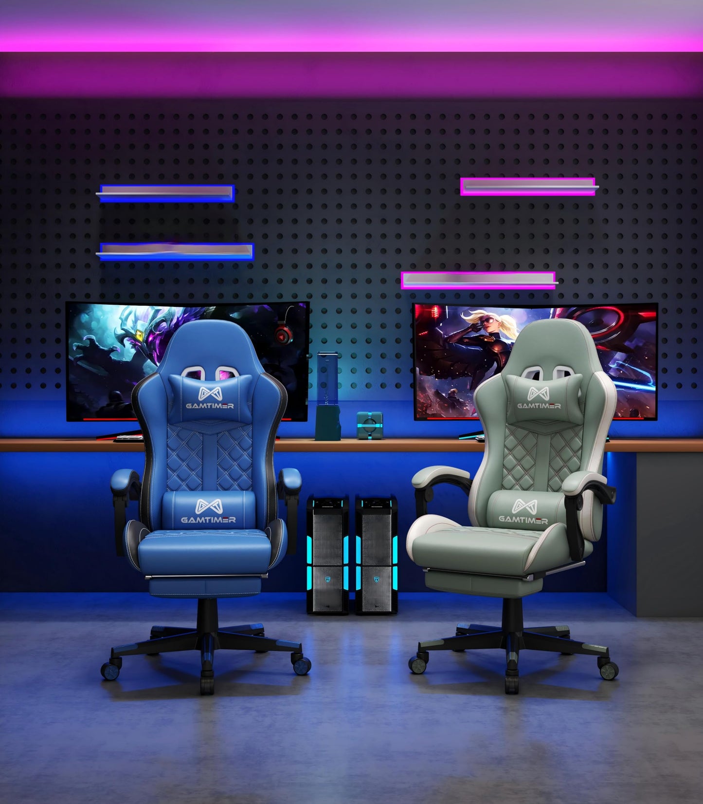 Gamtimer Gaming Chair, 400 lbs Adult Chair, High Back Computer Chair with Footrest and Linked Armrests, Office Video Game Chair with Lumbar Support (Blue)