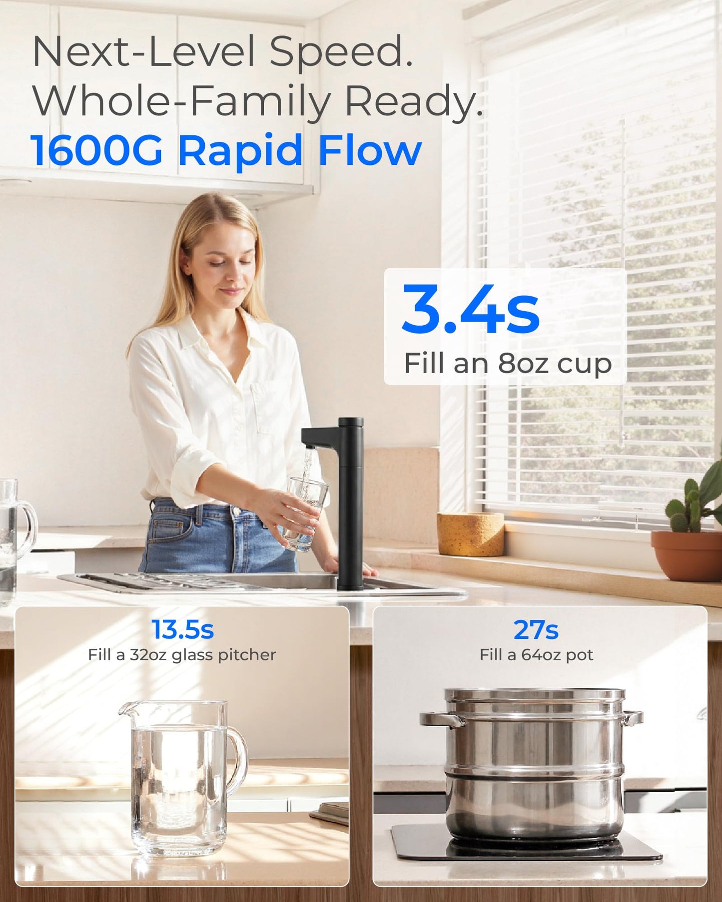 Waterdrop X16 Tankless Reverse Osmosis System, Alkaline Mineral, NSF/ANSI 42&58&372 Certified, 1600 GPD RO System, 11-Stage Filtration, UnderSink, 3:1 Pure to Drain, Smart Black Faucet, BPA Free