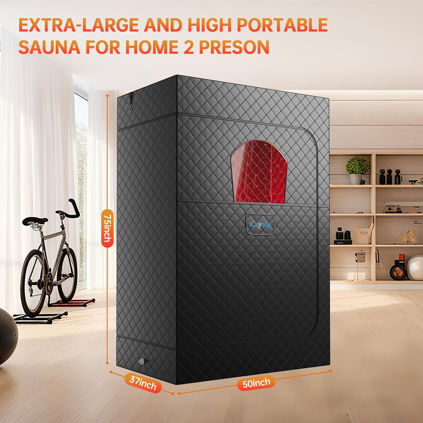 Upgraded 2 Person Infrared Sauna Box, 77”x 37”x 50” Portable Sauna with 660nm Red Light Therapy & 850nm,5-Layer Waterproof, 2 Steamers,2 Folding Chairs for Home Sauna (2 Person Infrared Sauna Box)