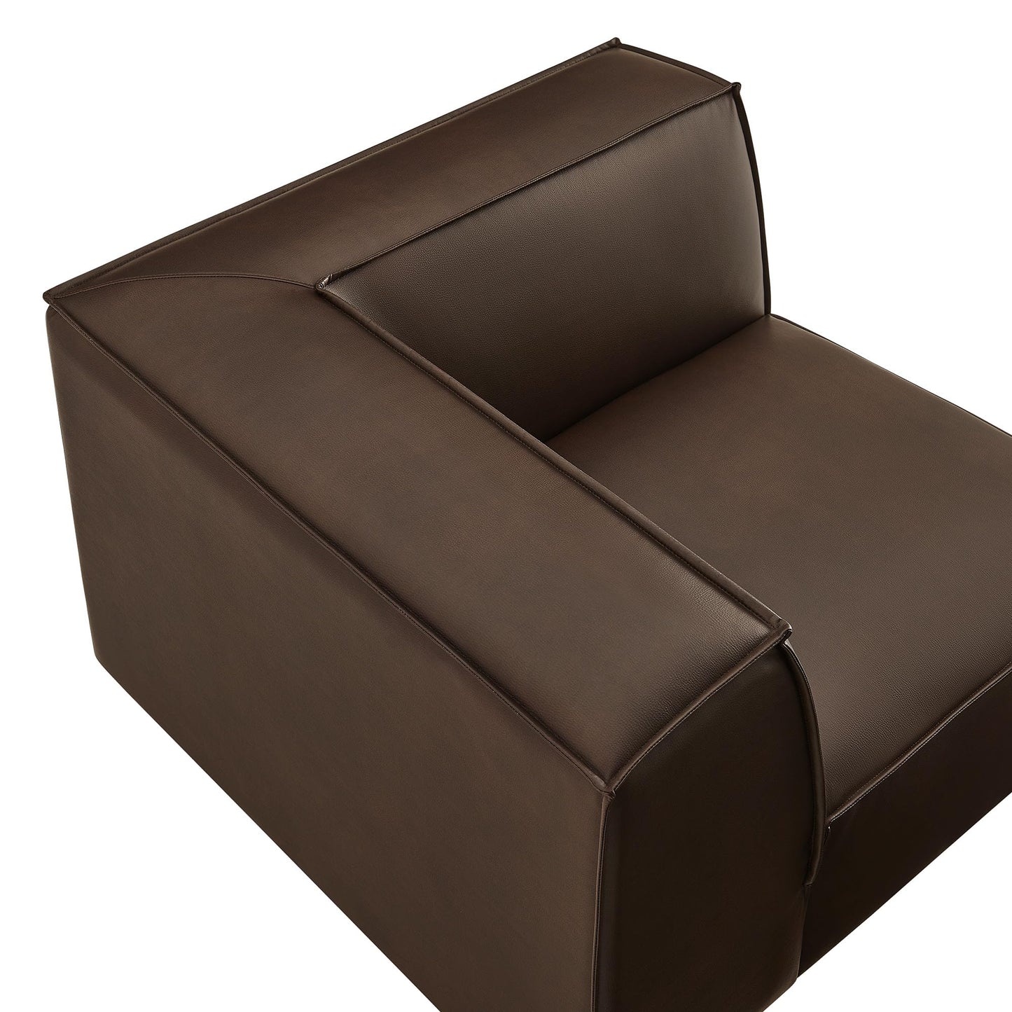 Modway Restore Faux Leather Modular Corner Chair in Espresso - Living Room Vegan Leather Upholstered Single-Arm Accent Armchair for Sectional Sofa with Coil Seat Support and French Piping