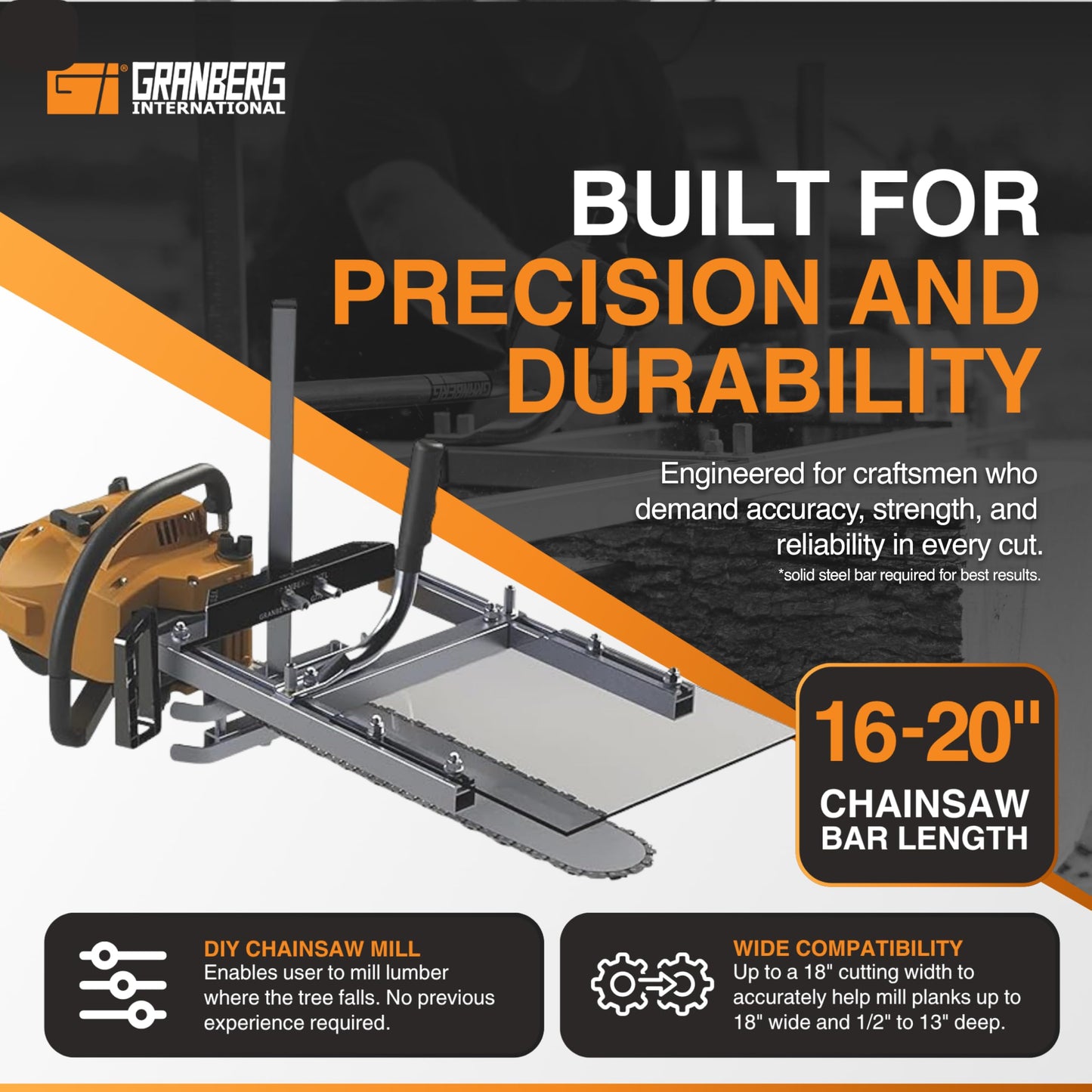 Granberg Chainsaw Alaskan Small Log Mill, G777- Portable Sawmill Timber Attachment Machine Tool - Wood Case Cutting Holder Equipment Guide Kit - Bars with 16-20 Inch - Lumber Milling Wedge Tools