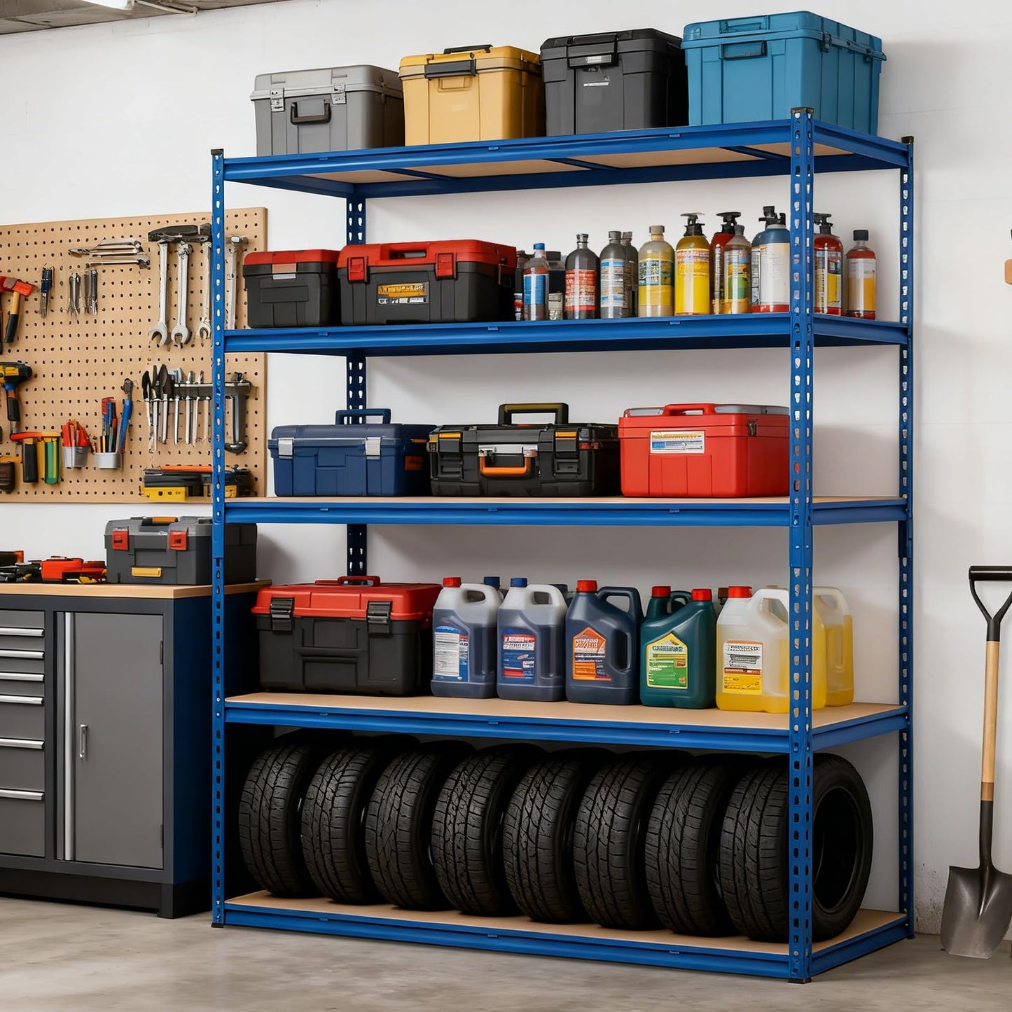 SierraSquad 60" W Garage Shelving Unit, 2500 LB Capacity, 5 Tier Adjustable Steel Storage Shelves, Heavy Duty Storage Racks for Basement Warehouse Shop, 60" W x 24" D x 72" H, Blue