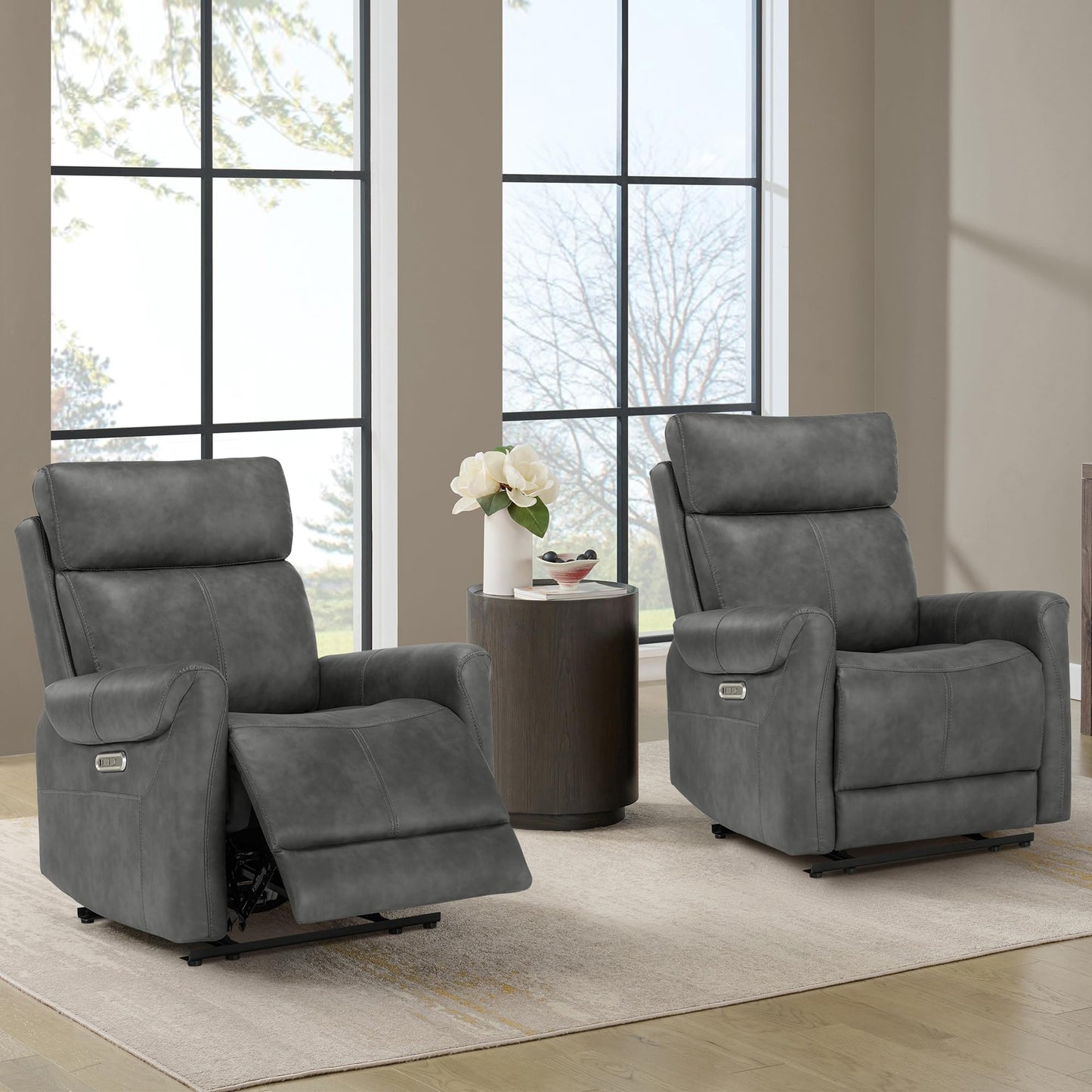 KISLOT Leather Recliner Chair for Adults Wall Hugger RV Recliner with USB Charging Ports Electric Power Reclining Sofa for Living Room Home Theater Seating Bedroom