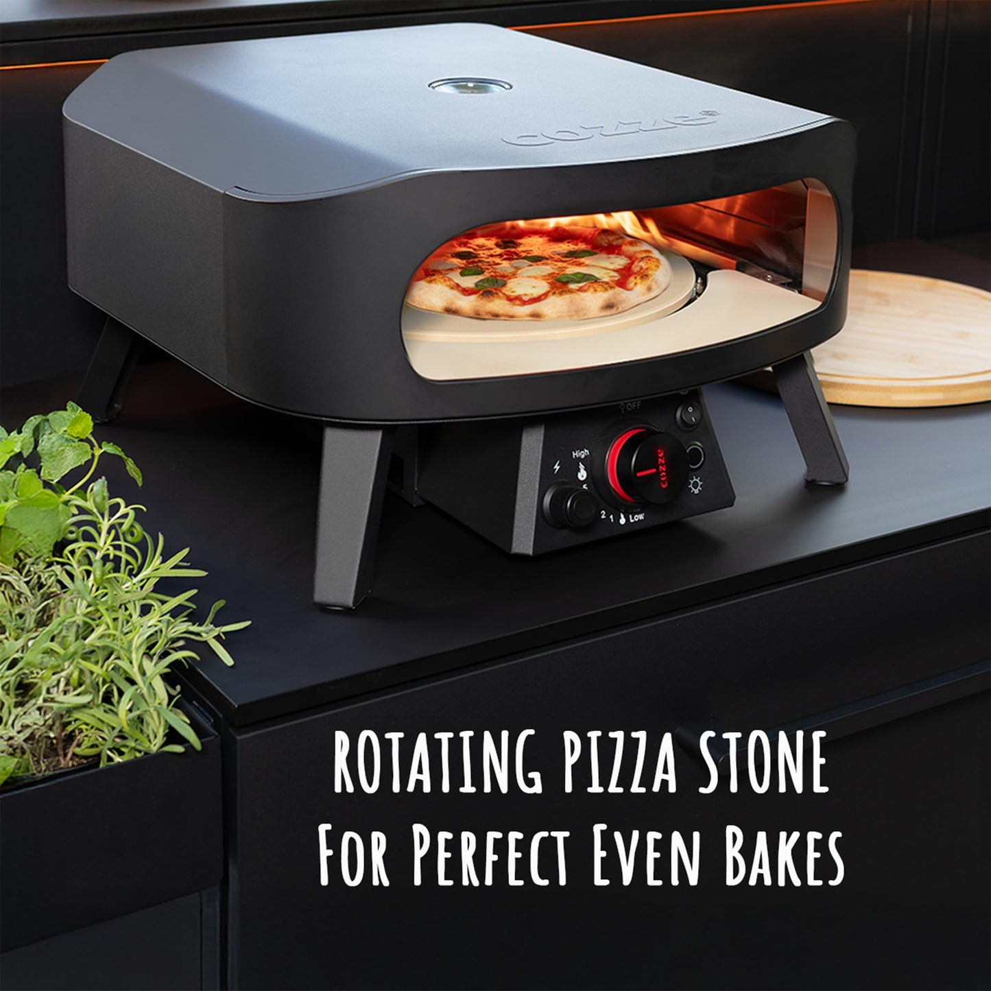 Cozze 17" Gas Pizza Oven with Rotating Pizza Stone for Easy Restaurant-Style Pizza at Home – Triple Burner, Built-In Thermometer, Fast 15-Min Preheat, Portable Outdoor Pizza Oven