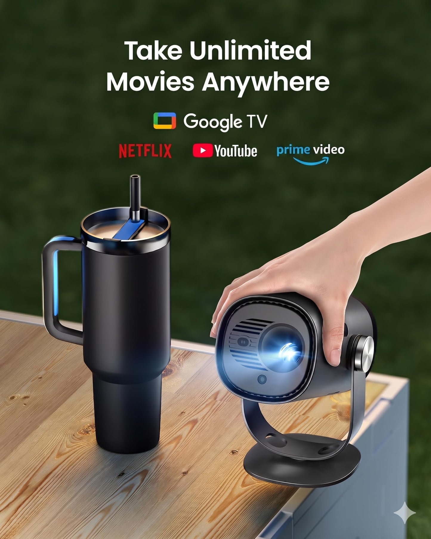 Dangbei Freedo Portable Projector 1080P, GTV with Licensed Netflix, 2.5hrs Battery, 450 ISO Lumens, 180-inch Display, Dolby Audio, DLP Min Projector with Wifi and Bluetooth, HRD10