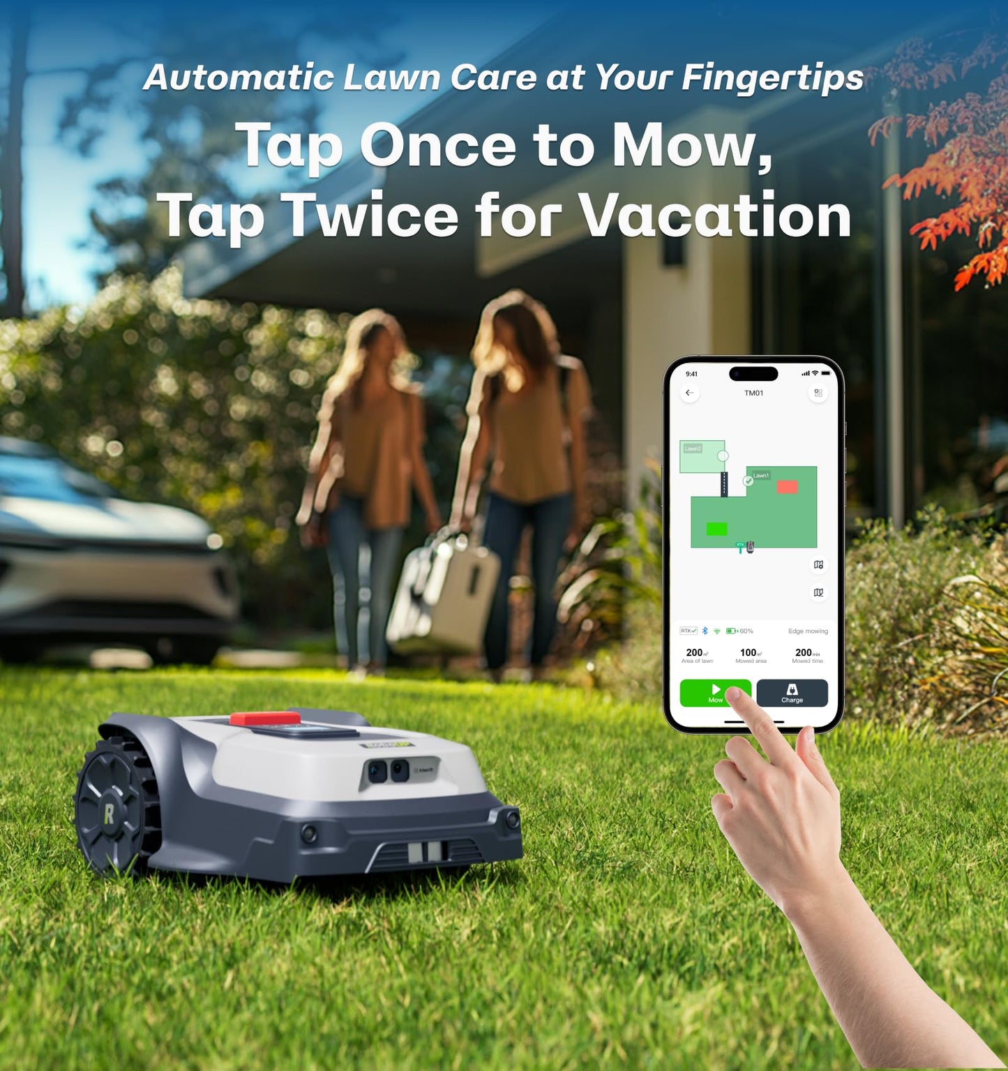 RoboUP T1200Pro Robot Lawn Mower Wire Free, RTK+Vision Ride-on Edge Mapping Mowing for 0.37 Acre Yard, AI Obstacle Avoidance, APP Multi-Zone Management, Automatic Robotic Lawnmower Handle 24° Slope