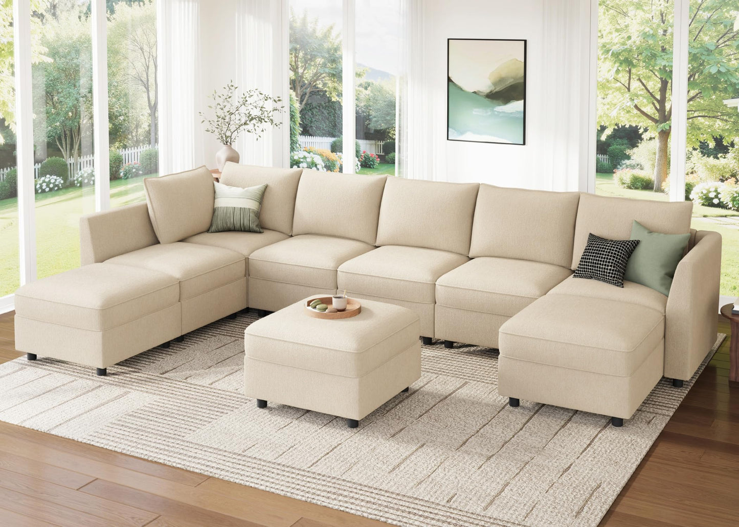 HONBAY Modular Sectional Sofa with Storage, U Shaped Couch Modular Convertible Sectional Couches for Living Room - Beige