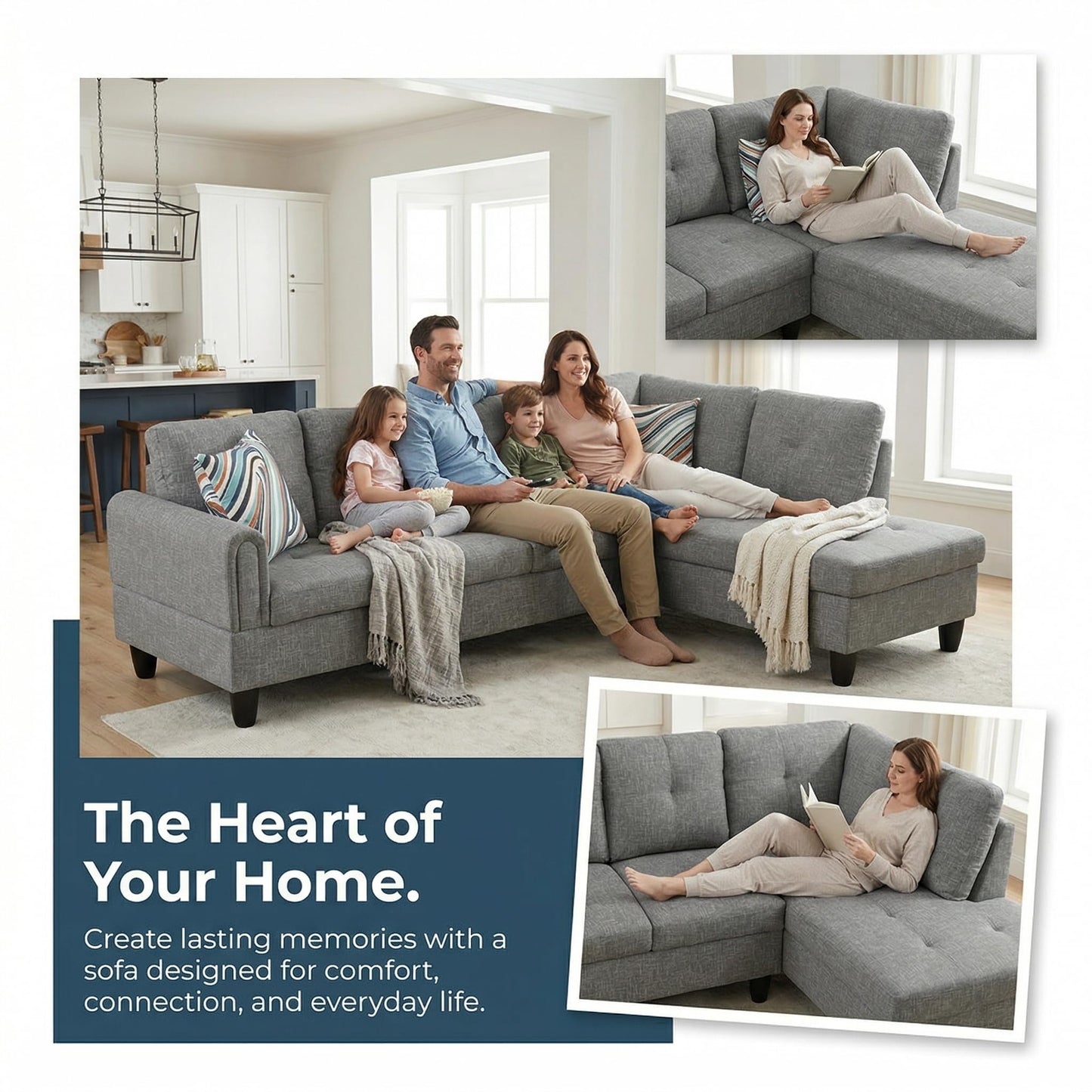 NicBex Comfy Couches for Living Room, 2-Piece 97" L-Shaped Sectional Couch with Movable Chaise, Modern Sofa Living Room Set for Apartment, Office & Bedroom, Dark Grey
