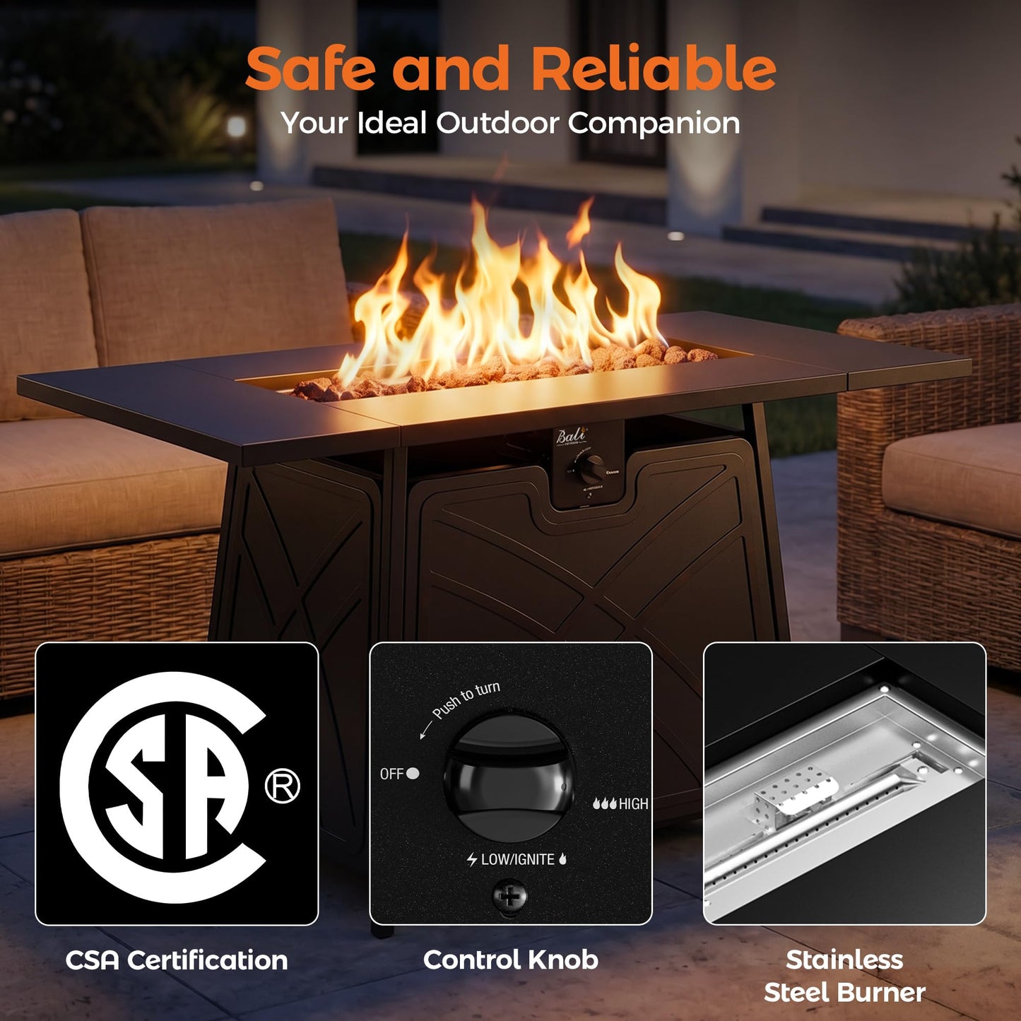 BALI OUTDOORS Propane Fire Pit Patio Outdoor Fire Pit Table Large Firepits for Outside Black