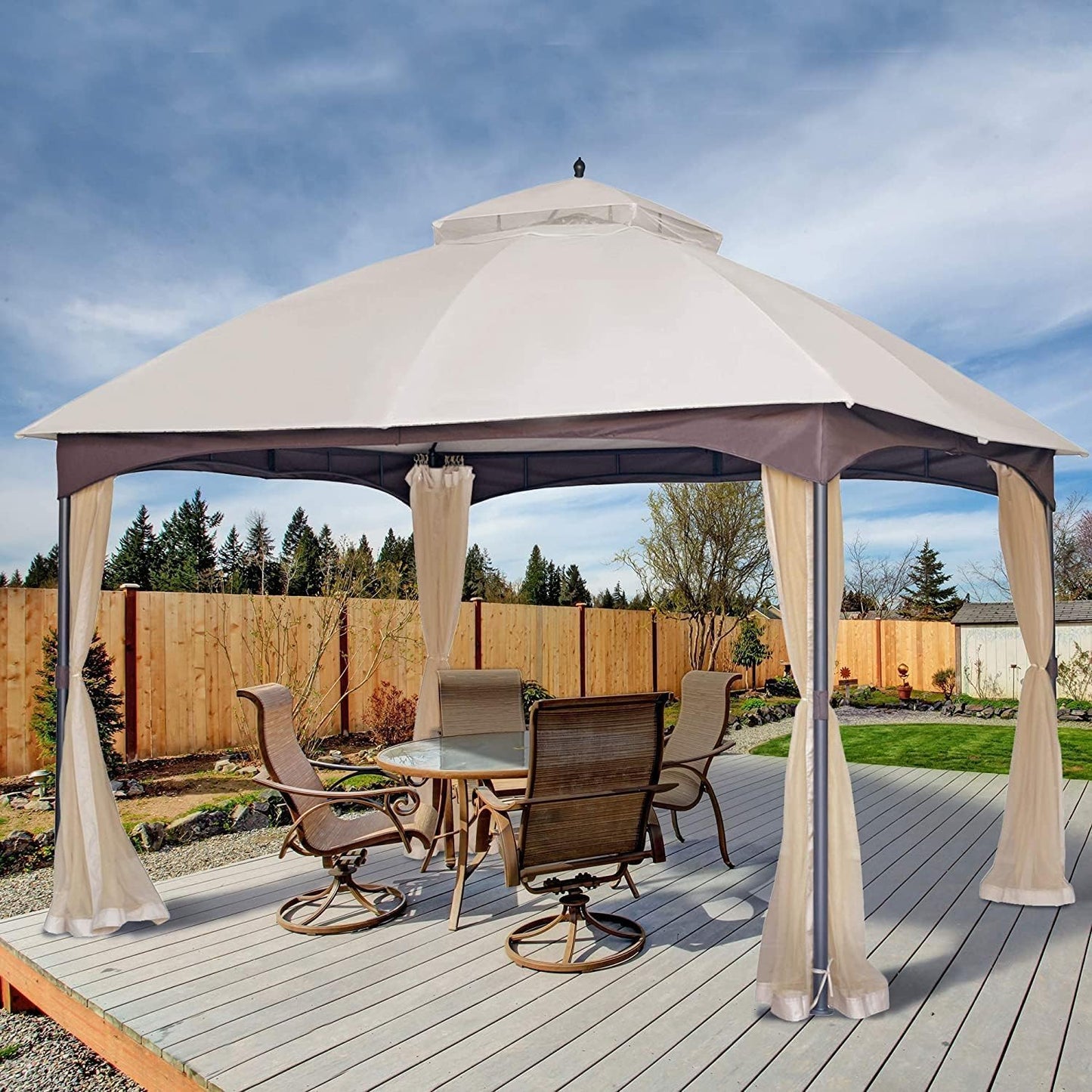 Sannwsg Outdoor Patio Gazebo 10x12 FT, Soft Top Gazebo with Arched Roof Canopy, Metal Frame, Mosquito Netting, for Backyard & Deck