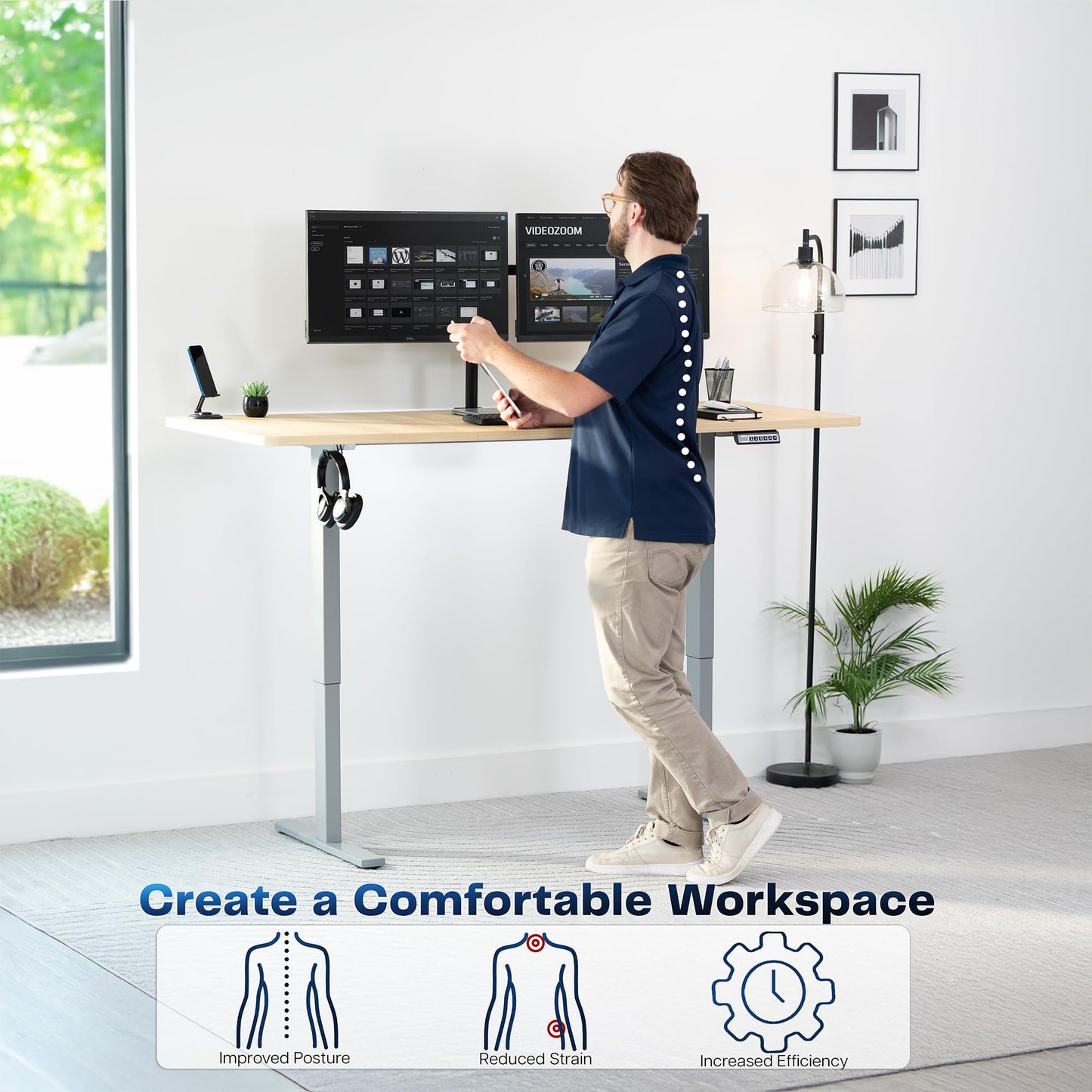 VIVO Electric 71 x 30 in Standing Desk, Memory Height Adjustment, 1B Series, Holds 220 lbs, Light Wood Top Gray Frame, DESK-KIT-1G7C