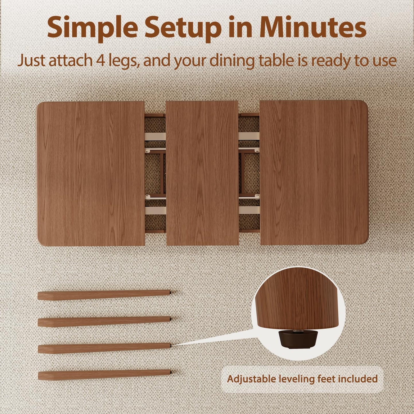 Muwuele Solid Wood Extendable Dining Table for 4-8 People with Seamless Extension from 47.2 to 63 Inches, Easy Assembly, Expandable Tables for Small Spaces, Dining Room, Kitchen, Living Room, Walnut