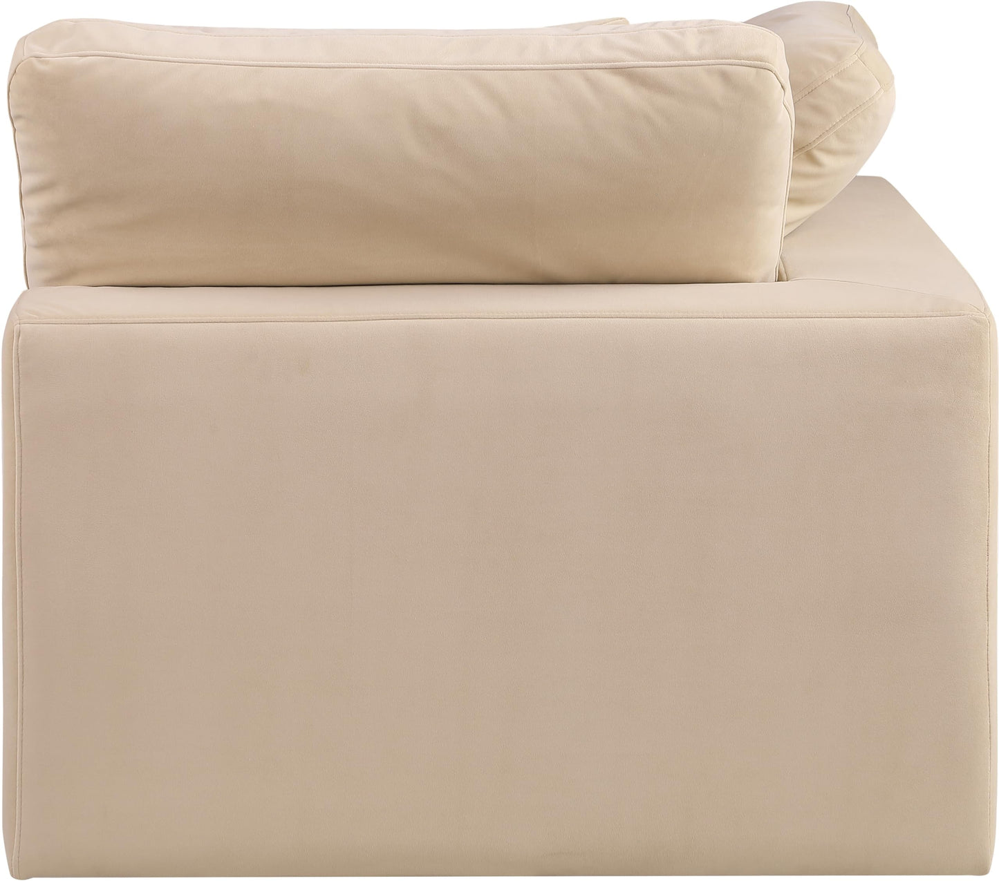 Meridian Furniture 189Beige-Corner Comfy Collection Modern | Contemporary Velvet Upholstered Corner Chair, Soft Beige Velvet, Down Feather Cushions, 40" W x 40" D x 34.5" H, Beige