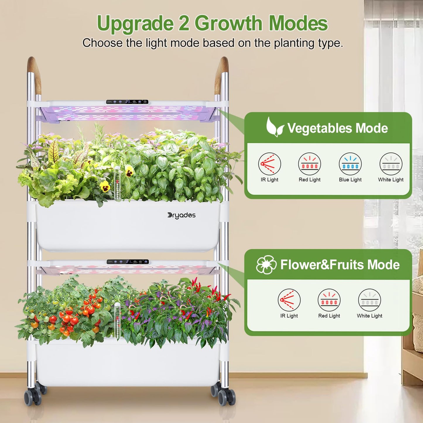 Indoor Hydroponic Growing System with 54 Pods Herbs Garden Kit with 30W Led Grow Light Large Movable 2-Layer Floor-Standing Hydroponic Gardening System for Vegetable Fruit