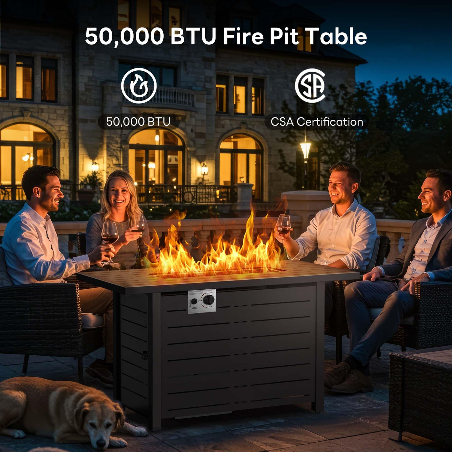 Electactic 43 Inch Propane Fire Pit, 3-in-1 Multi-Use Outdoor Fire Pit Table, 50,000 BTU Steel Gas Fire Pit with Lid & Lava Rock, Add Warmth and Ambience for Patio Deck Garden, Outdoor Gatherings