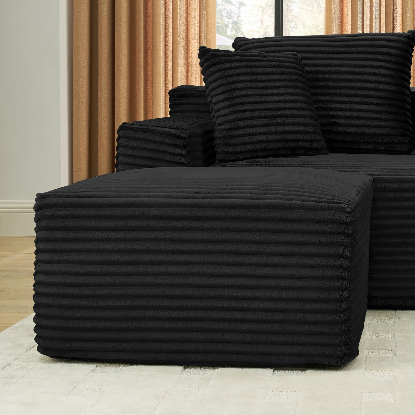 U-Shaped Compressed Modular Foam Sofas Symmetrical Boneless Cloud Sectional Couch with 2 Ottomans, Plush Corduroy Corner Sofa