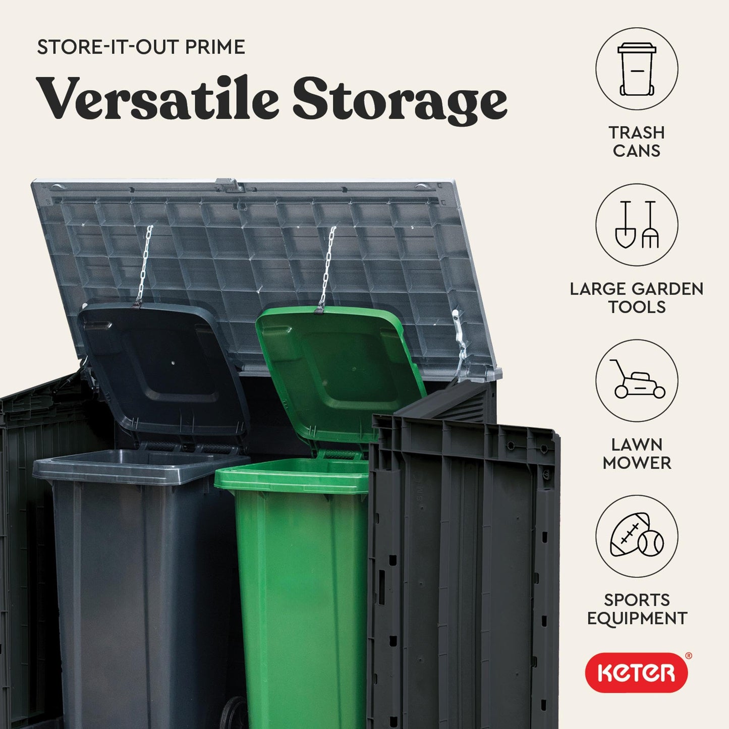 Keter Store-It-Out Prime 4.3 x 3.7 ft. Outdoor Resin Storage Shed with Easy Lift Hinges, Perfect for Yard Tools, Pool Floats and Garden Accessories, Black