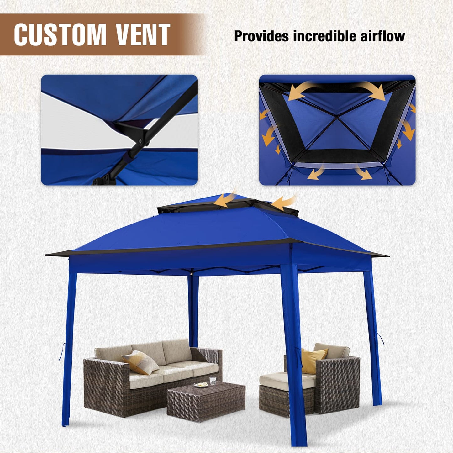 INTER HUT 11x11 Pop Up Gazebo Tent with Mesh Netting, Instant Outdoor Canopy with UPF 50+ UV Protection, Water Resistant, Blue