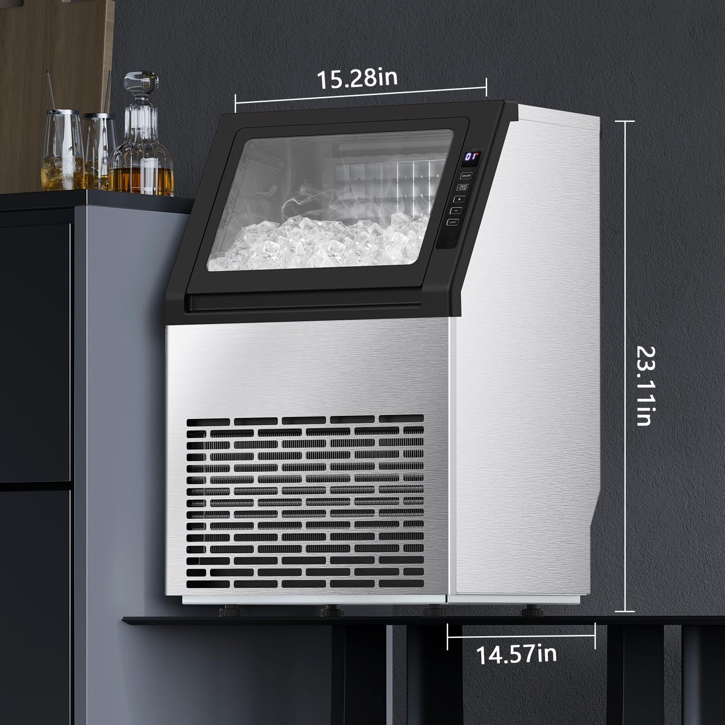 Commercial Ice Machine, 80 lbs/24H, 36 Cubes in 15 Mins, 28lbs Storage Capacity, Under Counter Ice Maker with 24 Hours Timer & LCD Panel, Freestanding Ice Machine for Bar, Cafe, Small Business