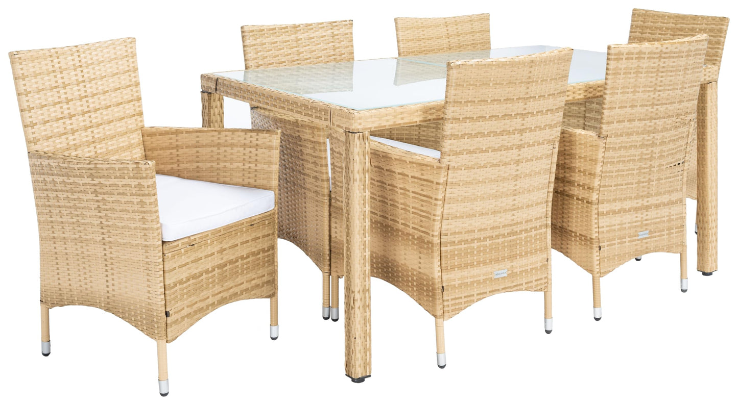 SAFAVIEH Outdoor Collection Jolin Natural/White Cushion Wicker Dining Set