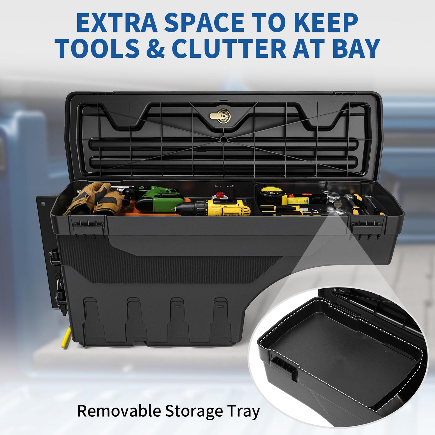 OEDRO Truck Bed Storage Tool Box Fits 2015-2026 Ford F150 Driver Side + Passenger Side, 180 Degree Rotation Rear Tool Boxs with Lockable Lid & Password Padlock, Black Waterproof Wheel Well Storage
