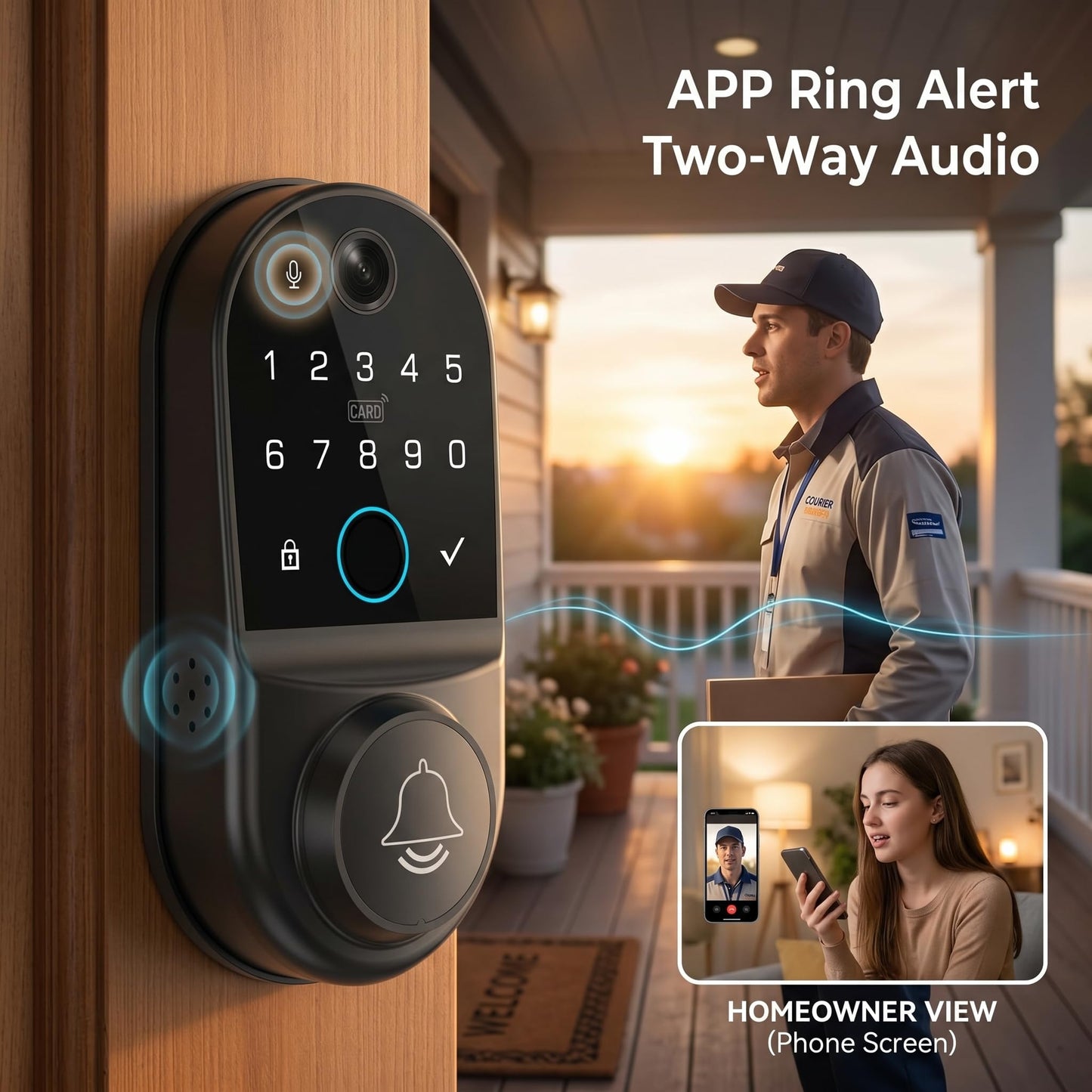Yinaou Smart Door Locks with Camera: WiFi Keypad Deadbolt with 1080p HD Night Vision & Video Doorbell - App Control Digital Code Fingerprint Keyless Entry Electronic Locks for Front Door