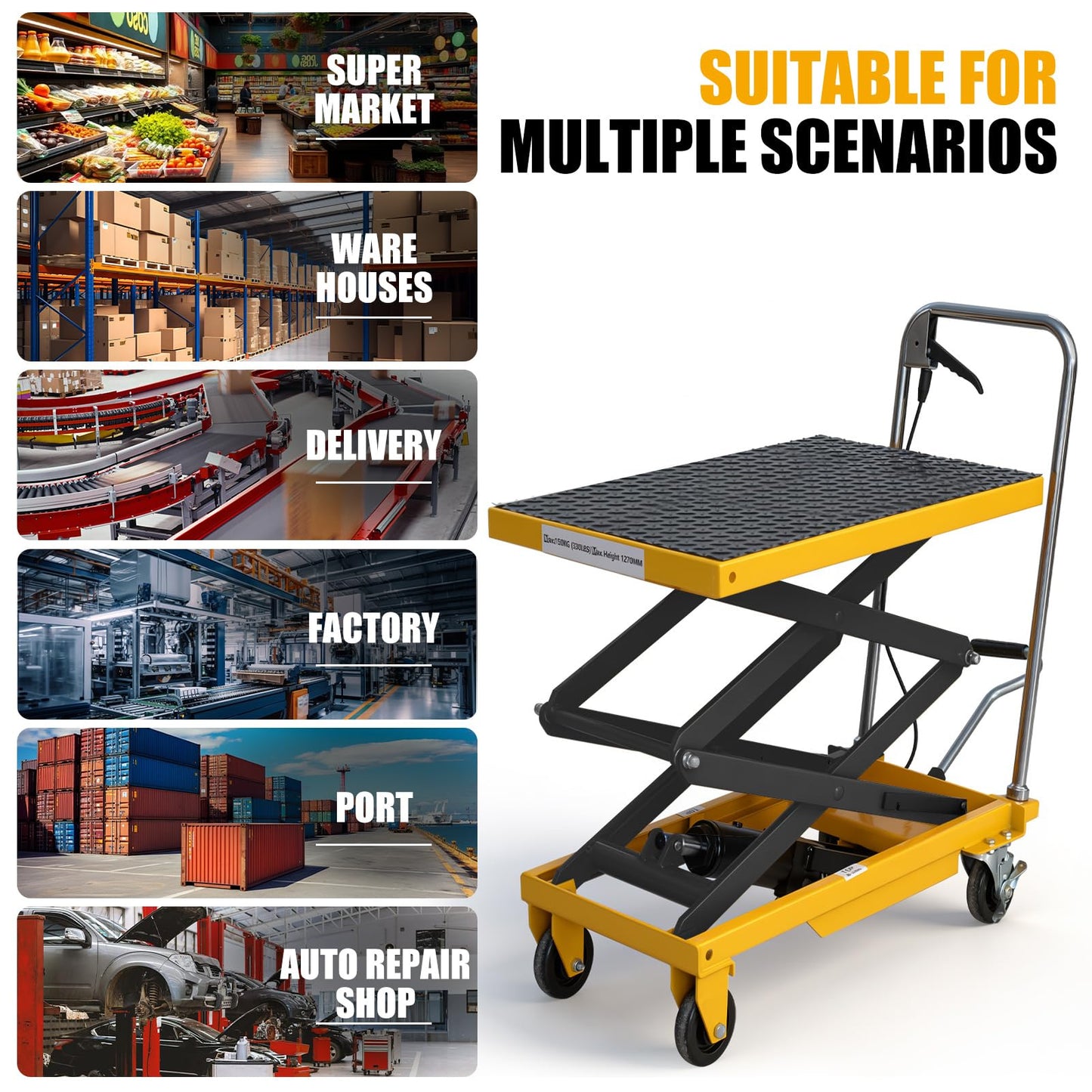 Hydraulic Lift Table Cart, 770lbs Capacity 59'' Max Lift, Double Scissor Lift Table w/4 Wheels & Non-Slip Pad, Heavy Duty Hydraulic Platform Lift Cart for Warehouse, Shop, Garage Material Handling