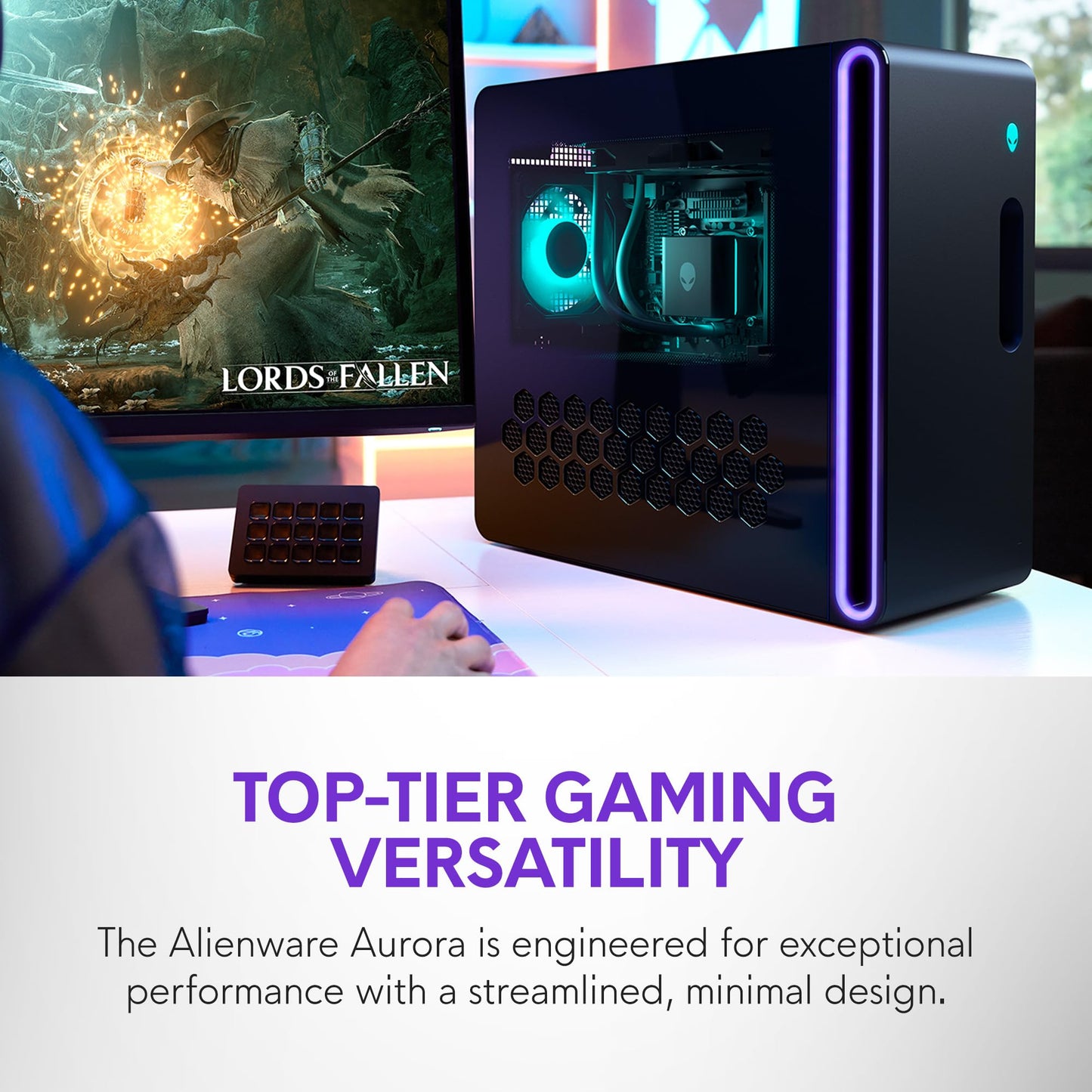 Alienware Aurora Gaming Desktop ACT1250 - Intel Core Ultra 9 285 Processor, Liquid Cooled, NVIDIA GeForce RTX 5080, 32GB DDR5 RAM, 1TB SSD, 1000W Platinum Rated PSU, Windows 11 Home - Clear Panel