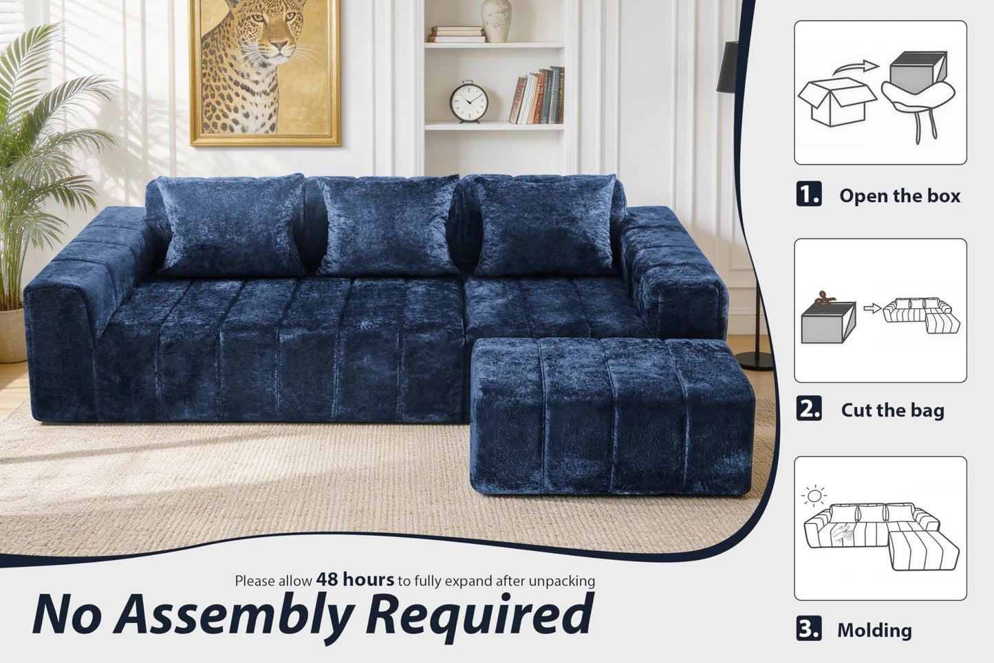HABUTWAY 95" Modular Sectional Sofa with Chaise, L-Shaped Cloud Couch with Deep Seat, Convertible Upholstered Boneless Couch for Living Room Apartments Bedroom, No Assembly Required, Blue