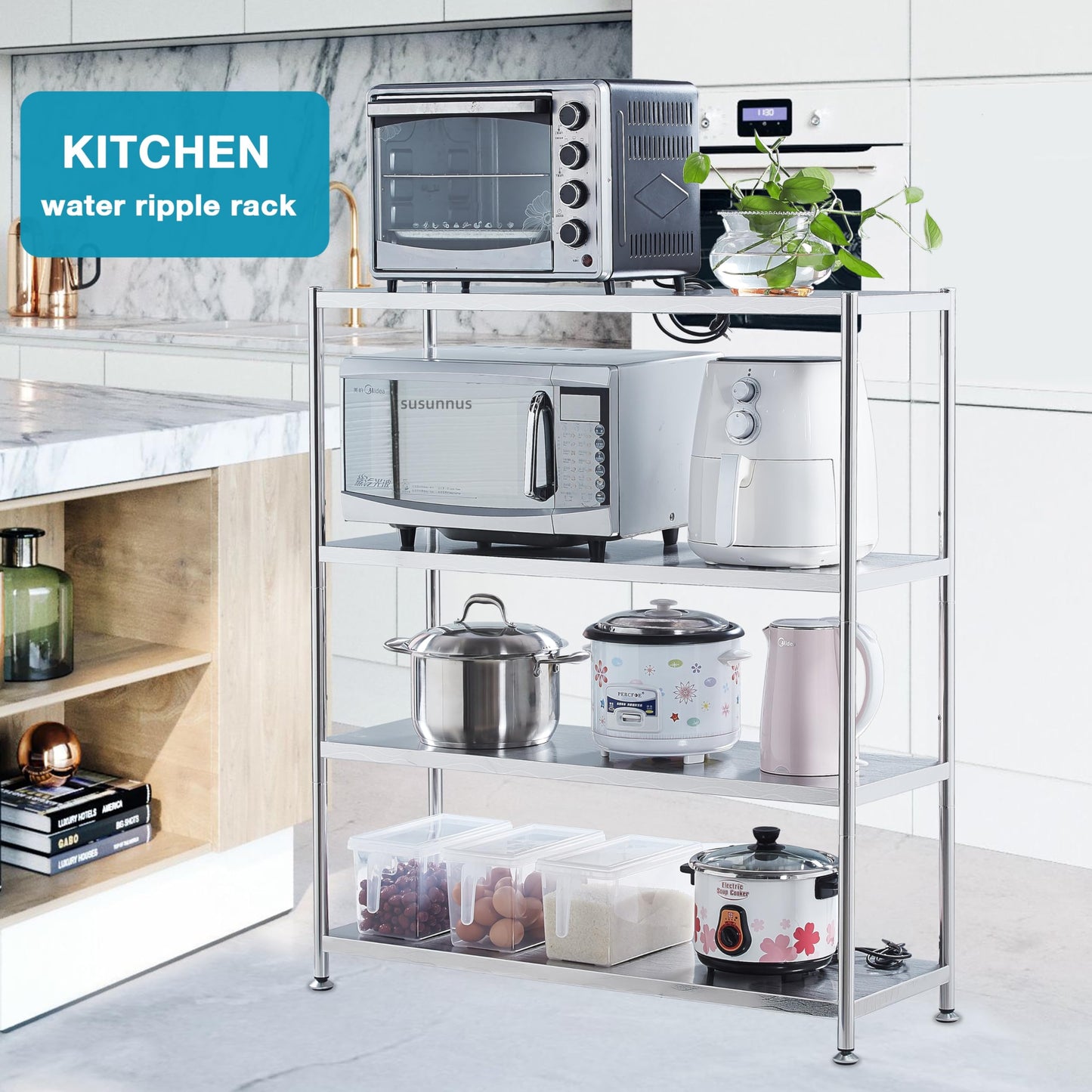 susunnus Stainless Steel Shelves,for Kitchen,Living Room,Bathroom,39.4in-5T