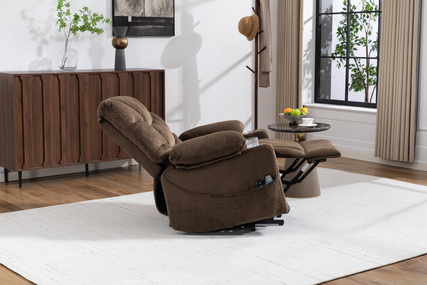 ERYE Electric Lift Recliner Chair Infinite Position Power Reclining Armchair with Massage Heat, Velvet Tufted Upholstered Recliner Armchair W/2 Remote Controls and Cupholders