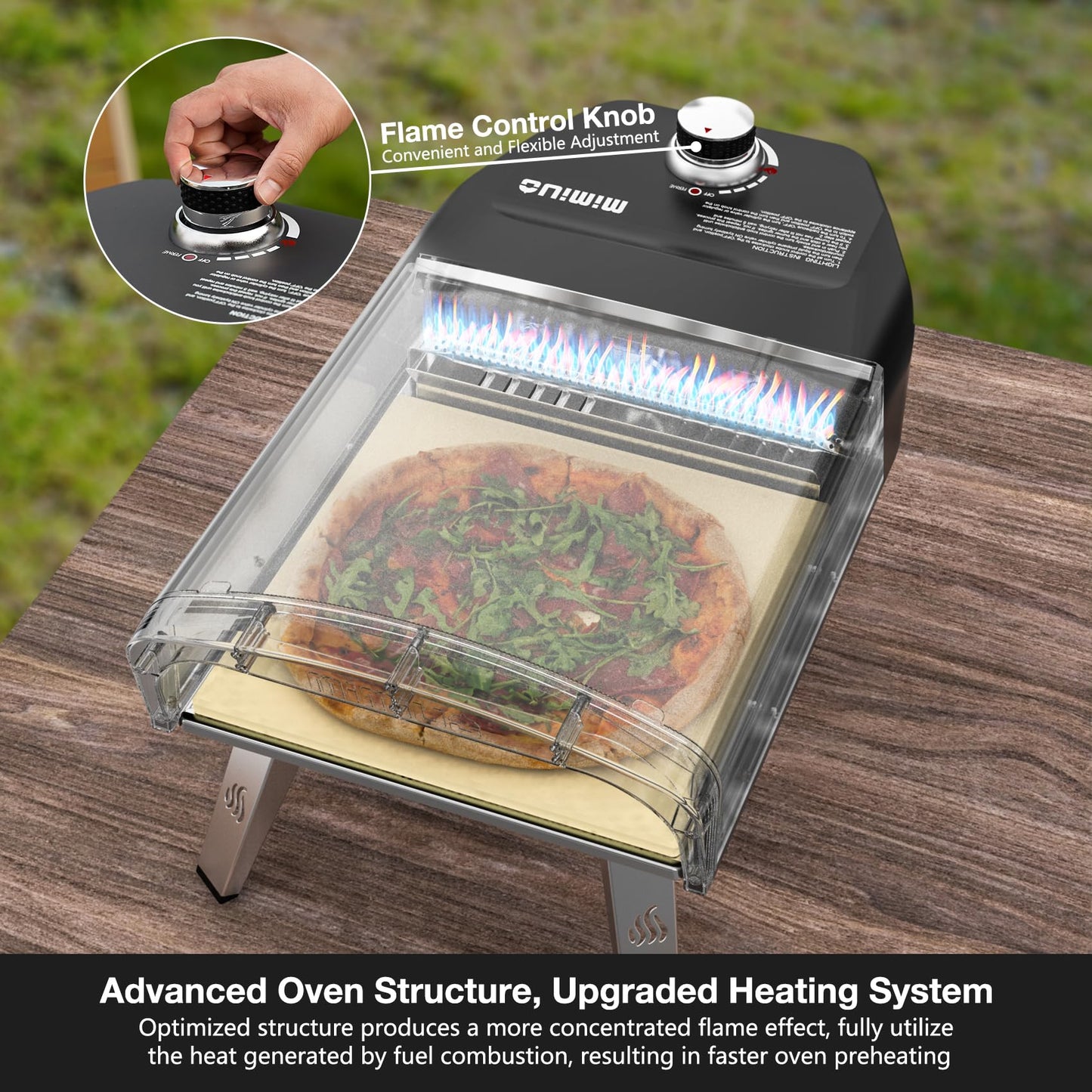Mimiuo Gas Pizza Oven Outdoor - 33 lbs Heavy Duty Propane Pizza Stove for Outside, 60 Second Pizza - Includes 13" Square Stone Foldable Peel & Cover - Portable for Backyard Camping