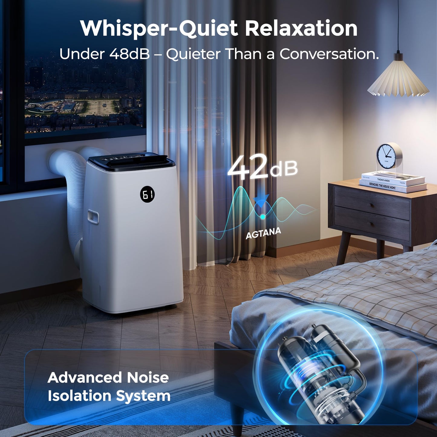 AGTANA 16000 BTU Inverter Portable Air Conditioners, Dual Hose Portable AC for Large Room up to 800 sq. ft, 3-in-1 Self-Evaporating AC Units with Fan & Dehumidifier, Quiet Sleep Mode(42dB), Auto Swing